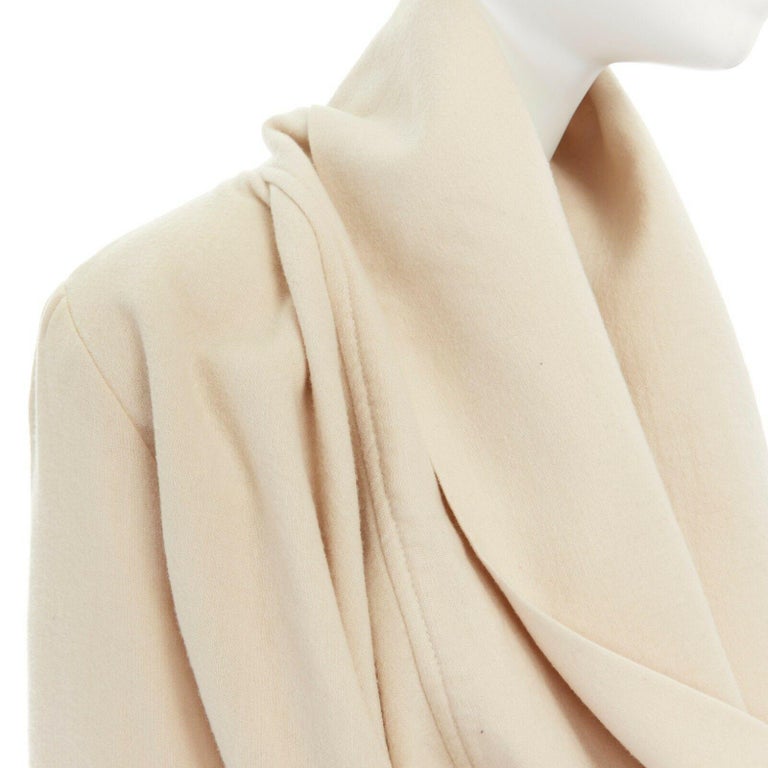ANN DEMEULEMEESTER beige wool linen draped collar belted oversized ...