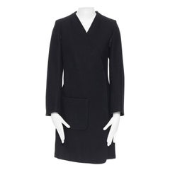 ANN DEMEULEMEESTER black asymmetrical wool coat darted trimmed minimal IT36 XXS
