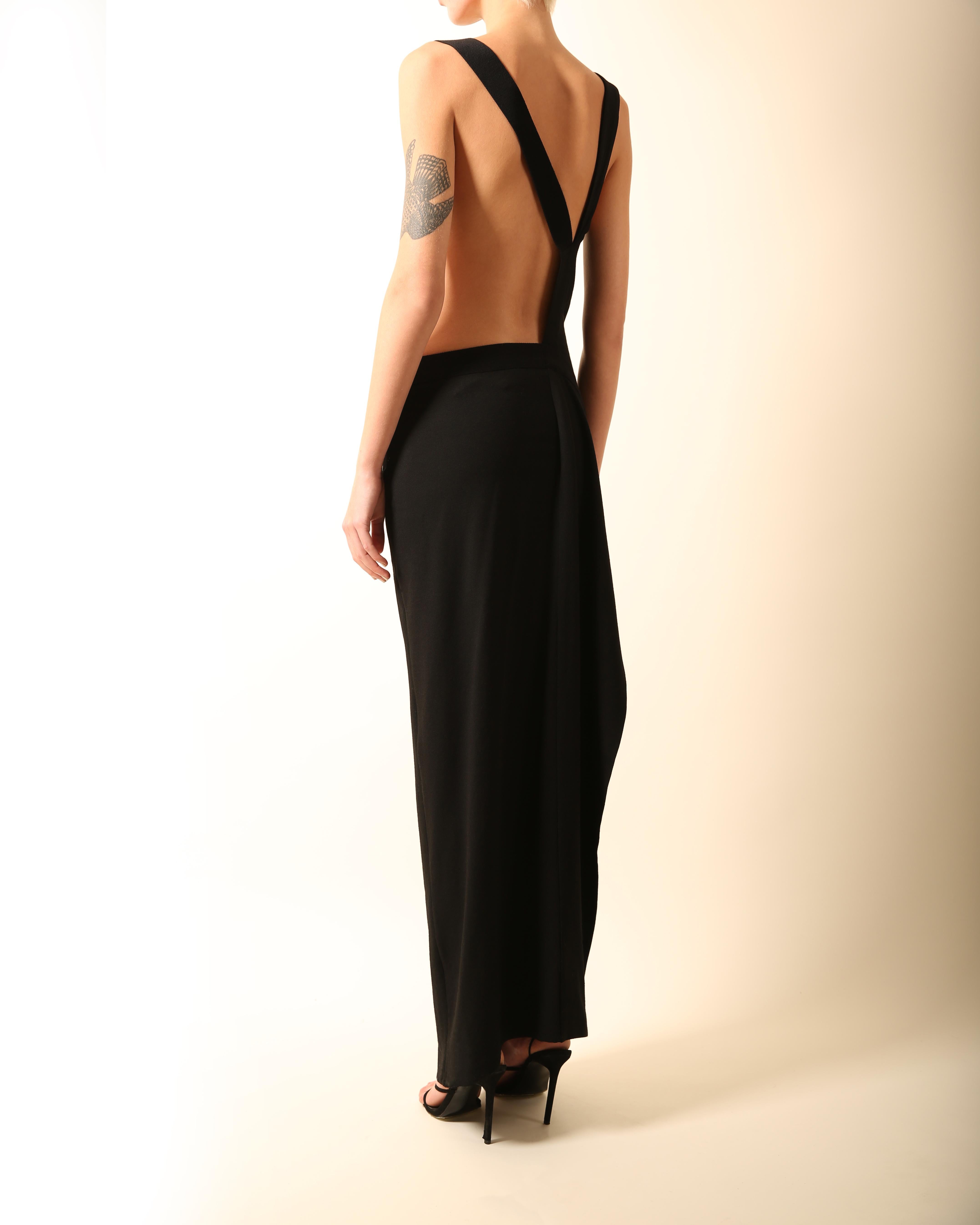 Ann Demeulemeester black belted cut out backless wool maxi dress with slit FR 34 3
