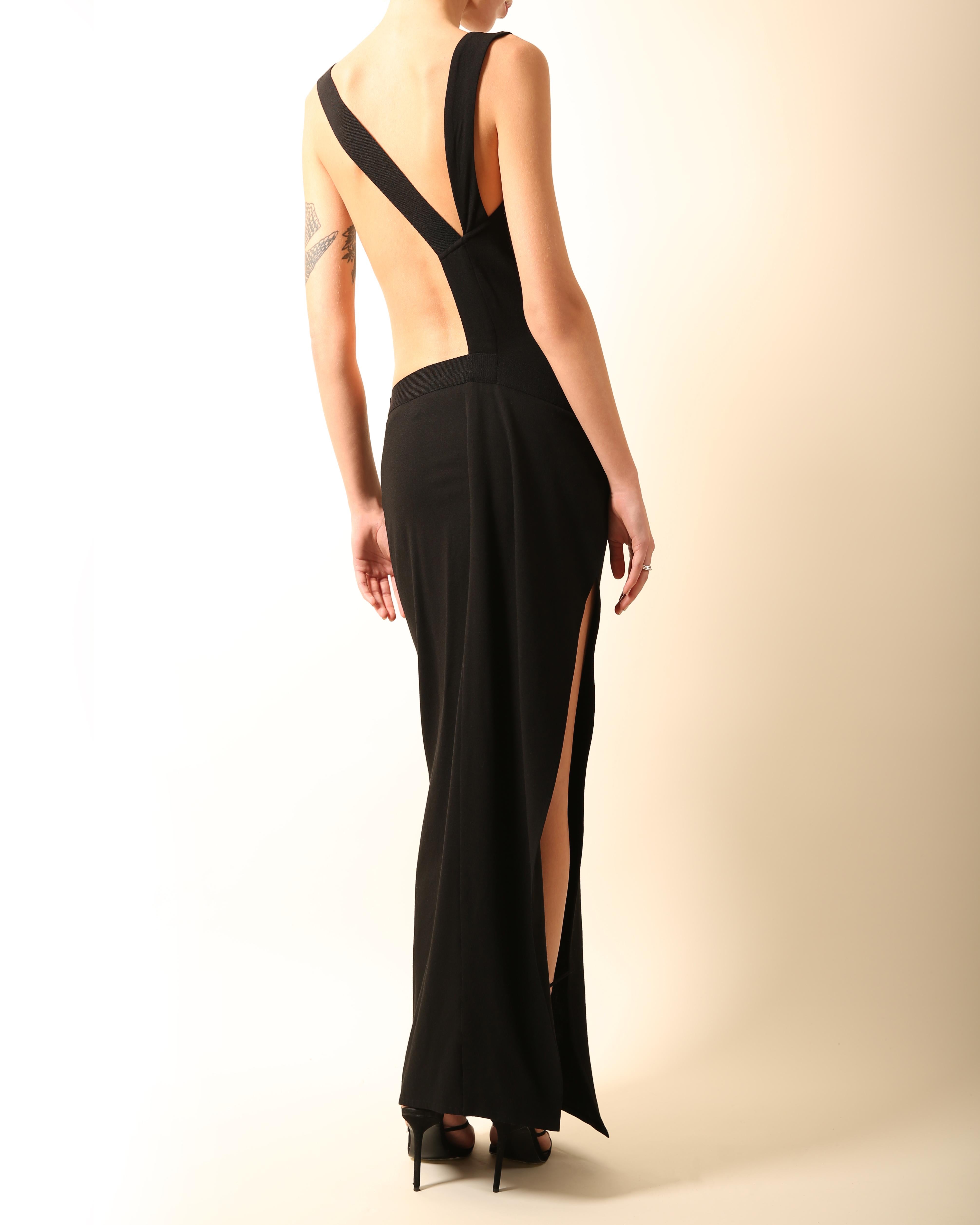 Ann Demeulemeester black belted cut out backless wool maxi dress with slit FR 34 4