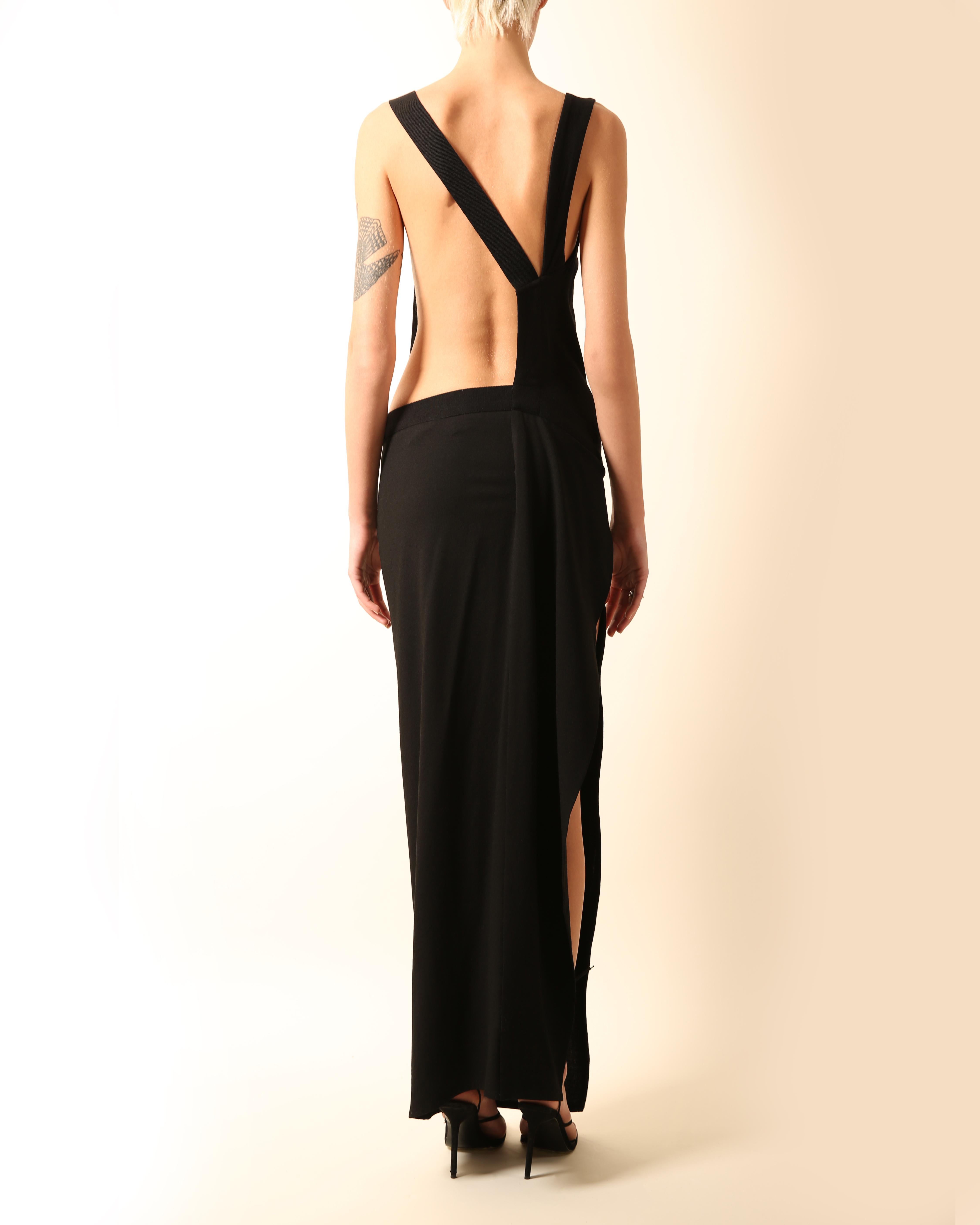 Ann Demeulemeester black belted cut out backless wool maxi dress with slit FR 34 5
