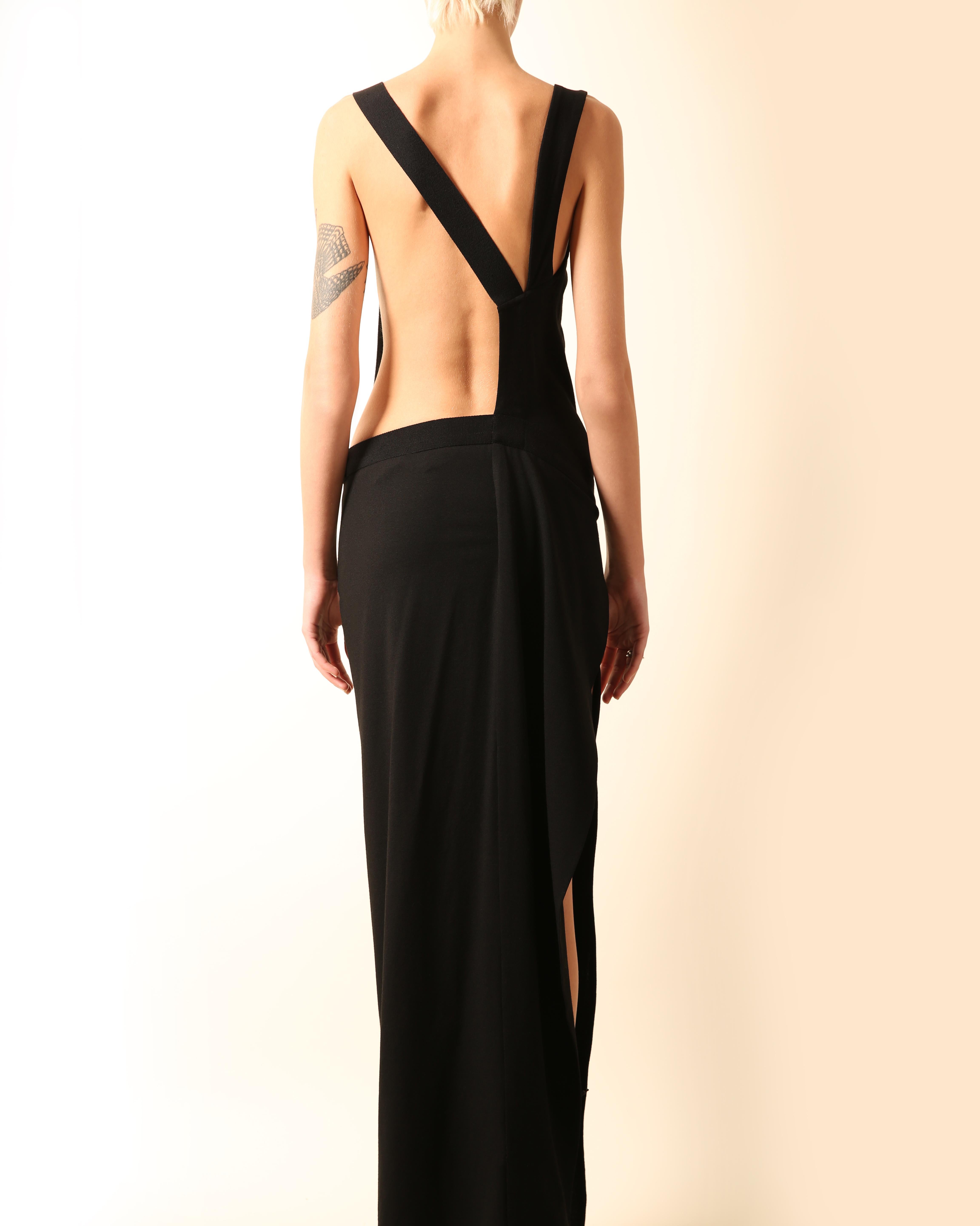 Ann Demeulemeester black belted cut out backless wool maxi dress with slit FR 34 6
