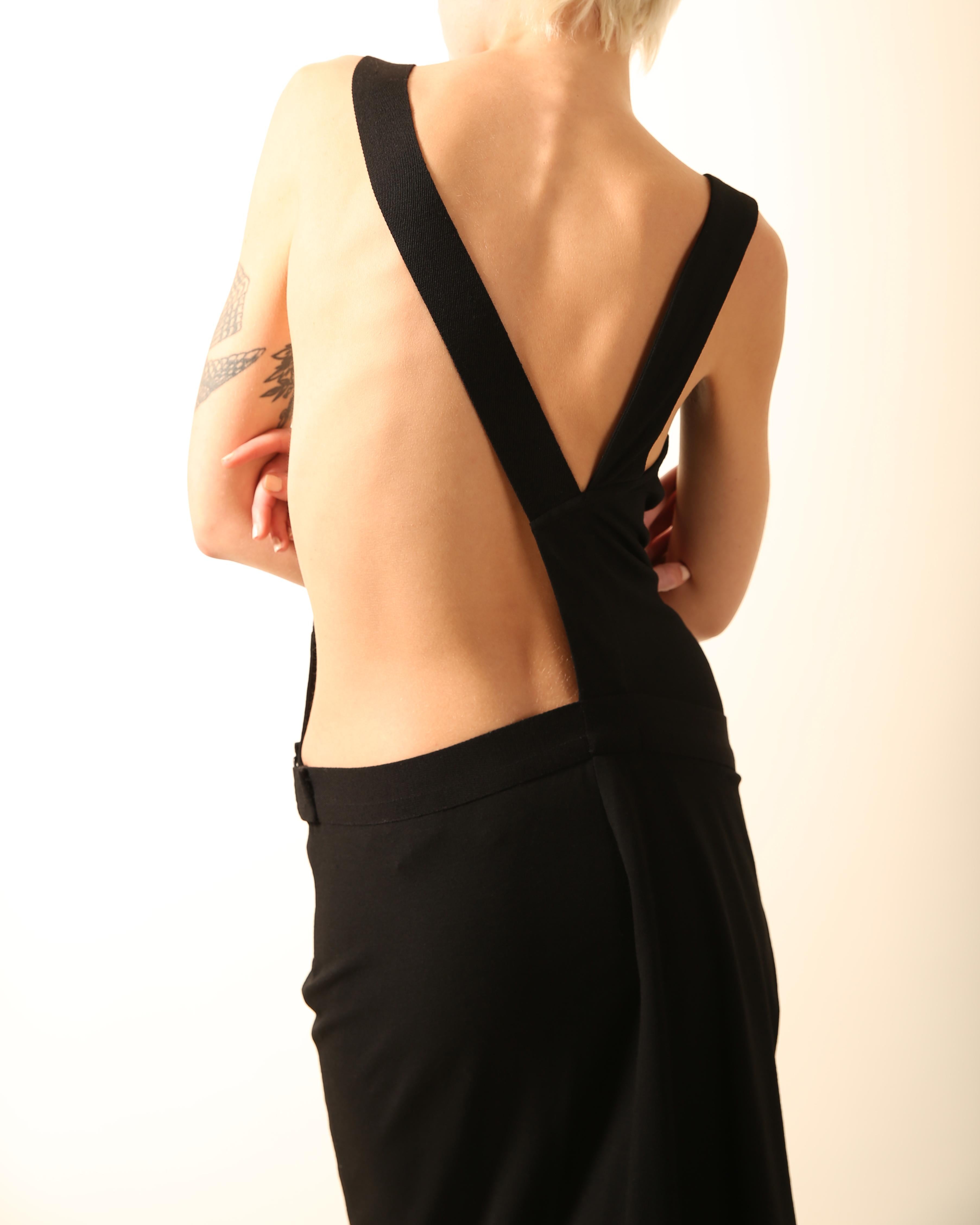 Ann Demeulemeester black belted cut out backless wool maxi dress with slit FR 34 7