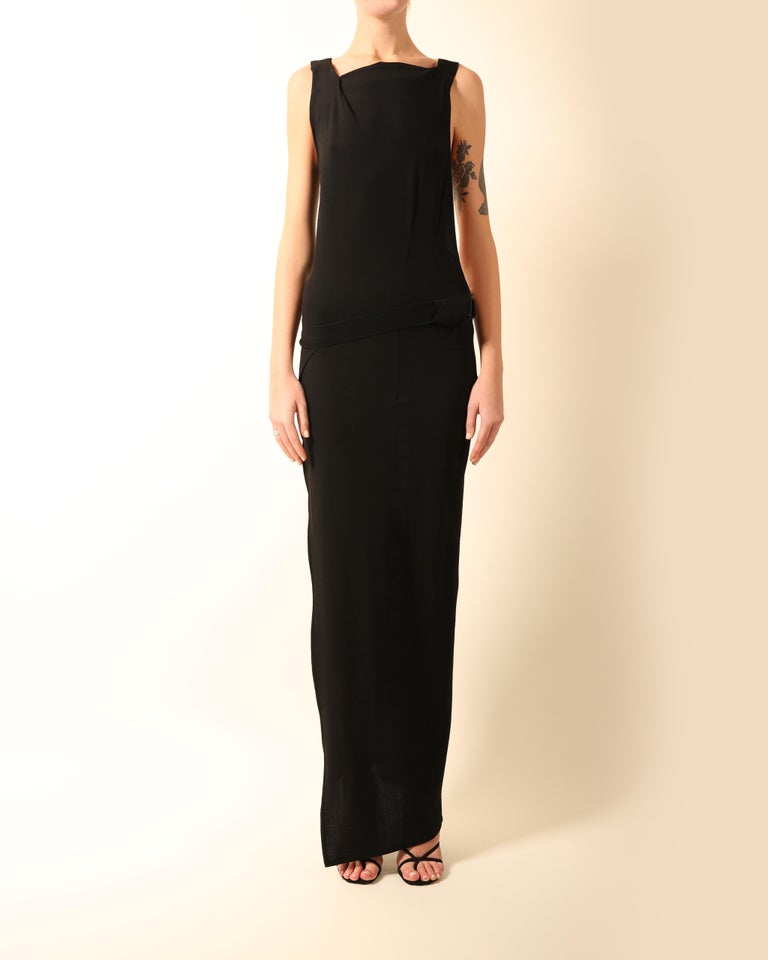 Ann Demeulemeester black belted cut out backless wool maxi dress with slit  FR 34 at 1stDibs