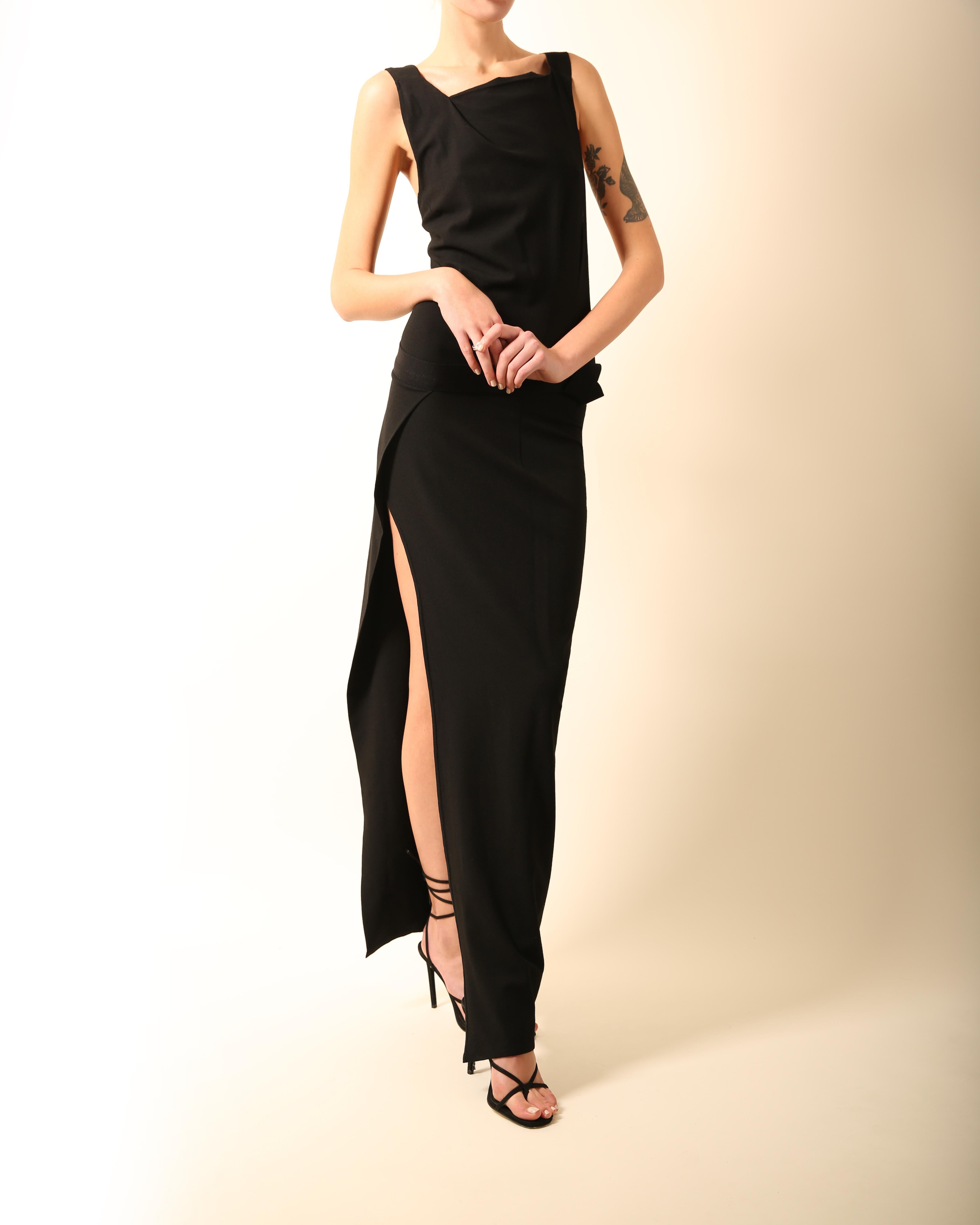 Black Ann Demeulemeester black belted cut out backless wool maxi dress with slit FR 34