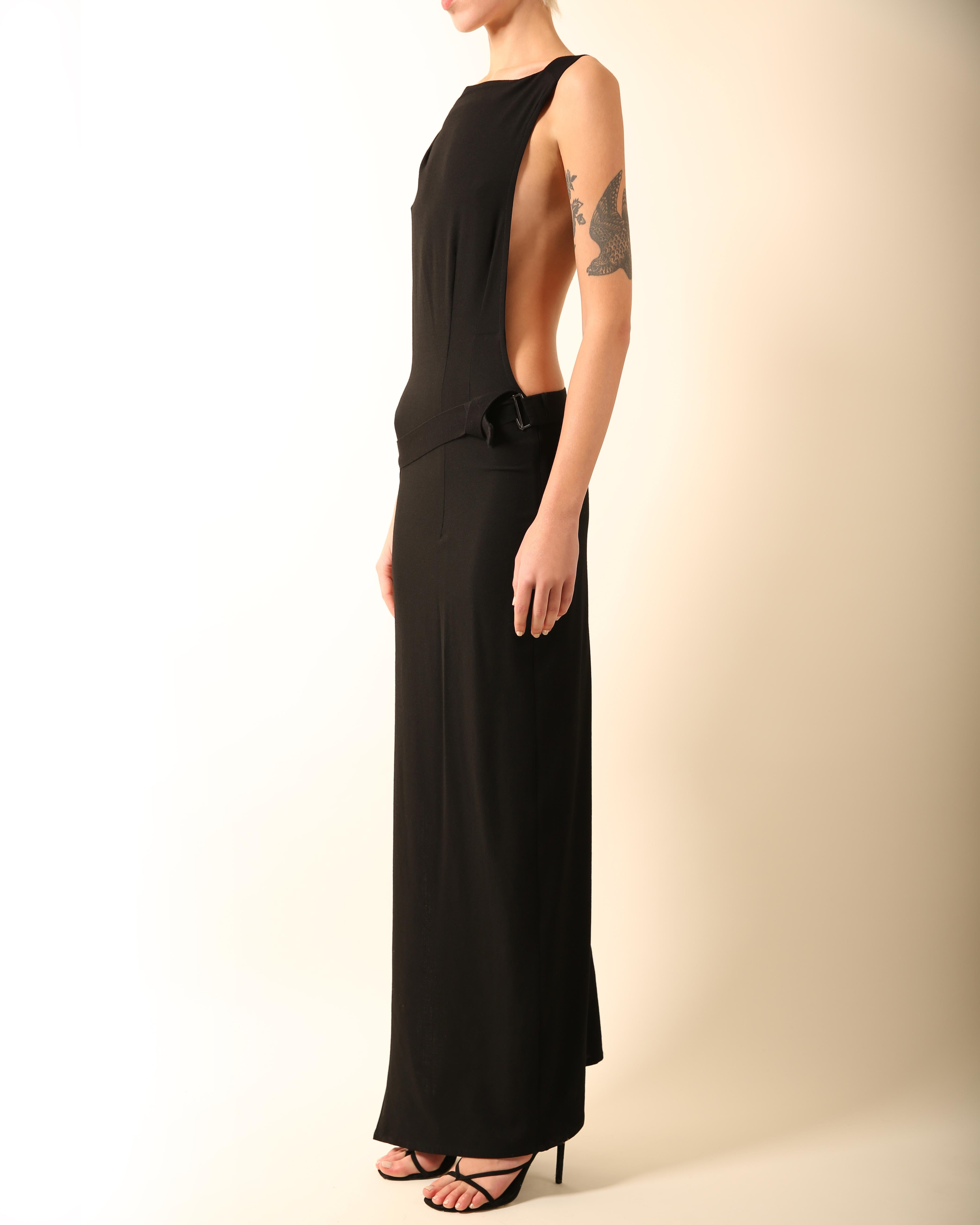 Ann Demeulemeester black belted cut out backless wool maxi dress with slit FR 34 1