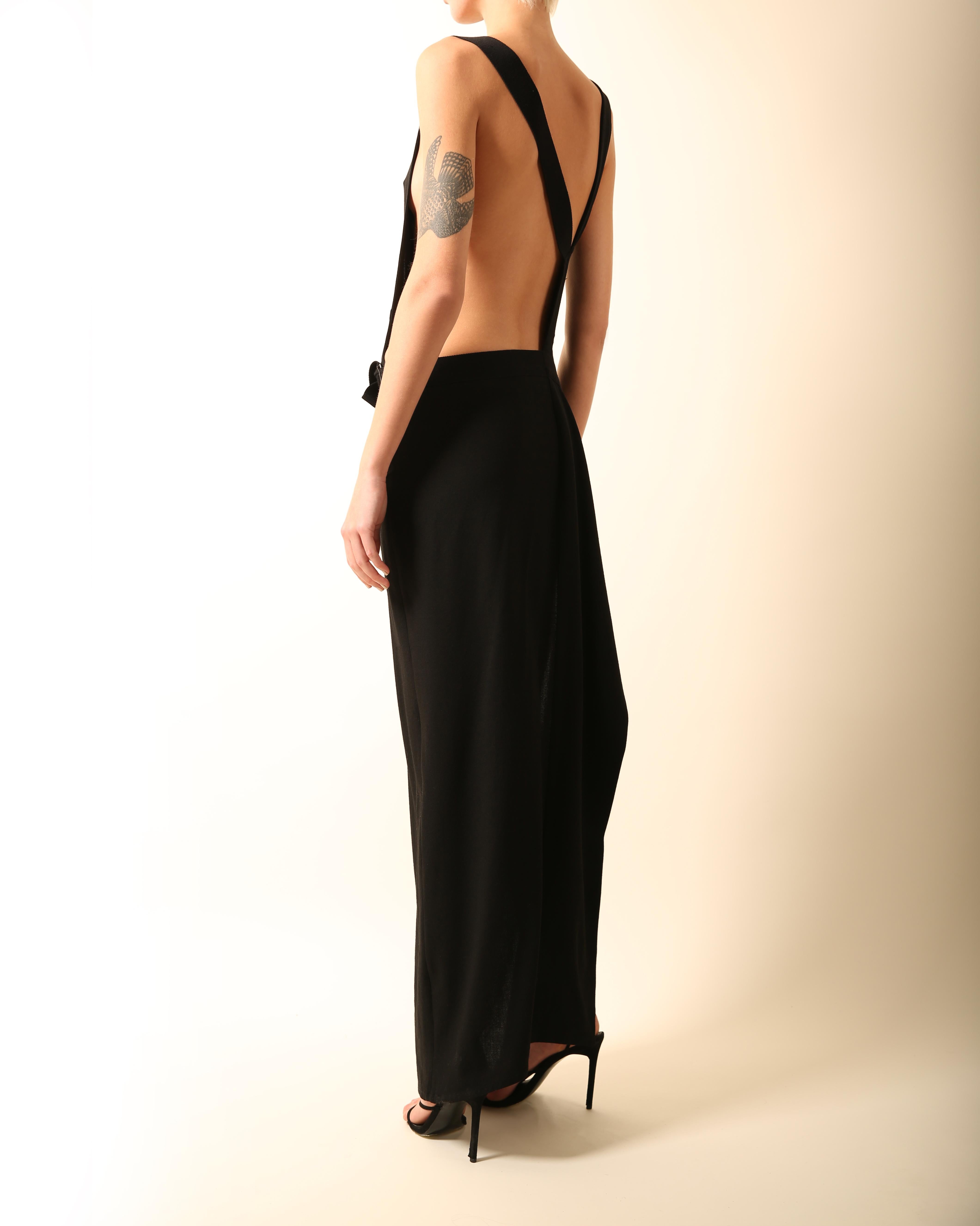 Ann Demeulemeester black belted cut out backless wool maxi dress with slit FR 34 2