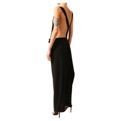 Ann Demeulemeester - Robe longue en laine noire à ceinture et découpe arrière, dos nu, fendue FR 34