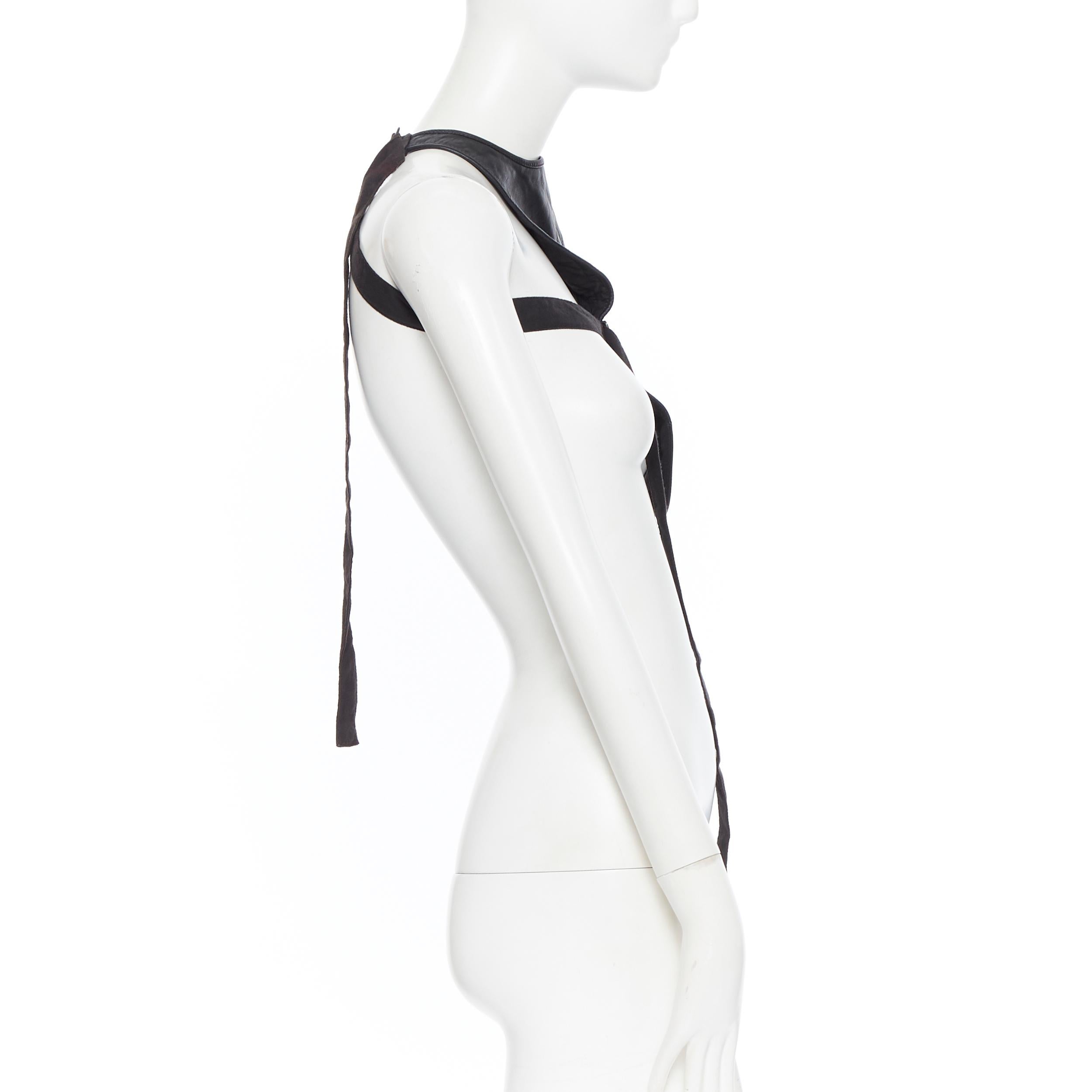 ANN DEMEULEMEESTER black contour stitched strapped harness leather piece top S In Excellent Condition In Hong Kong, NT