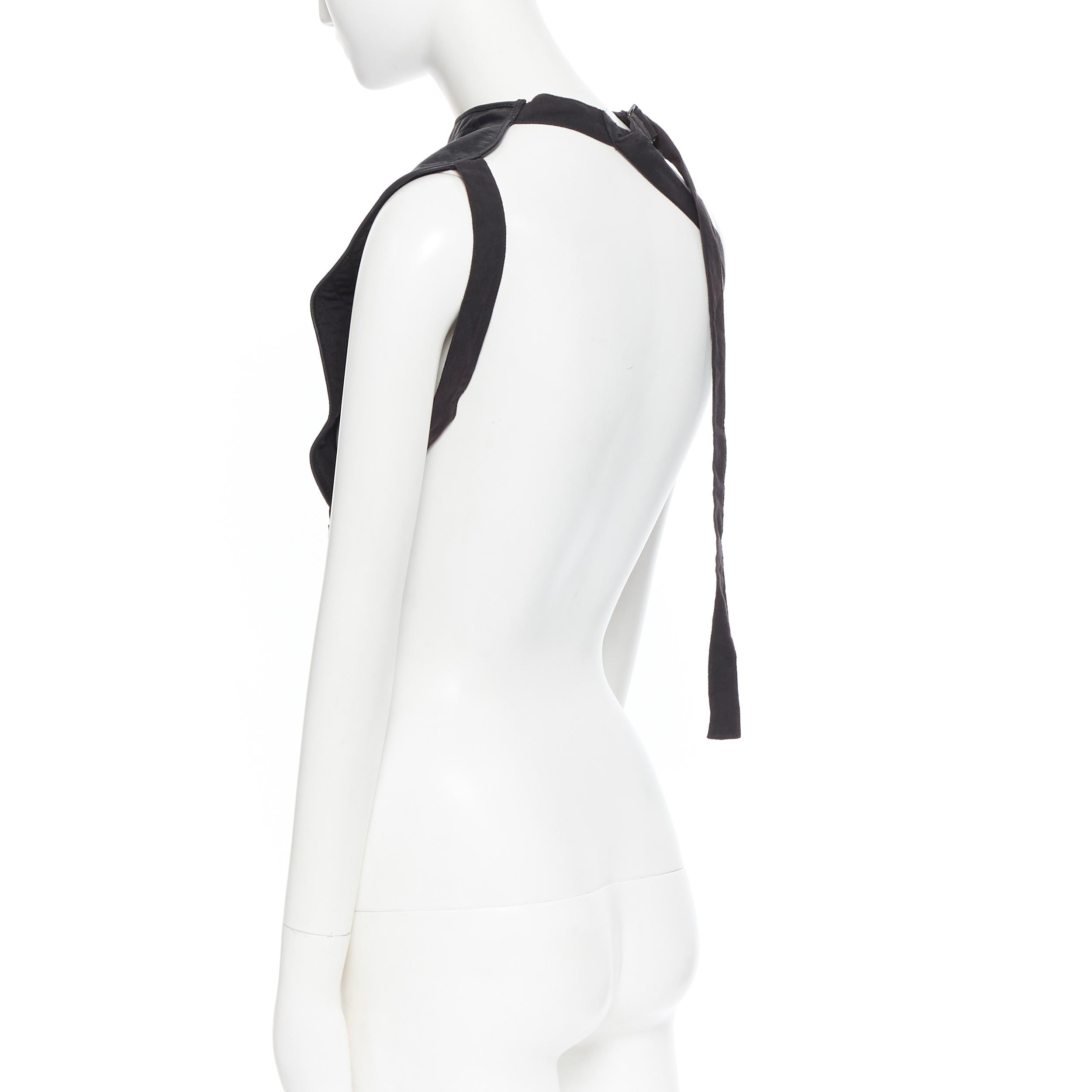 ANN DEMEULEMEESTER black contour stitched strapped harness leather piece top S 1