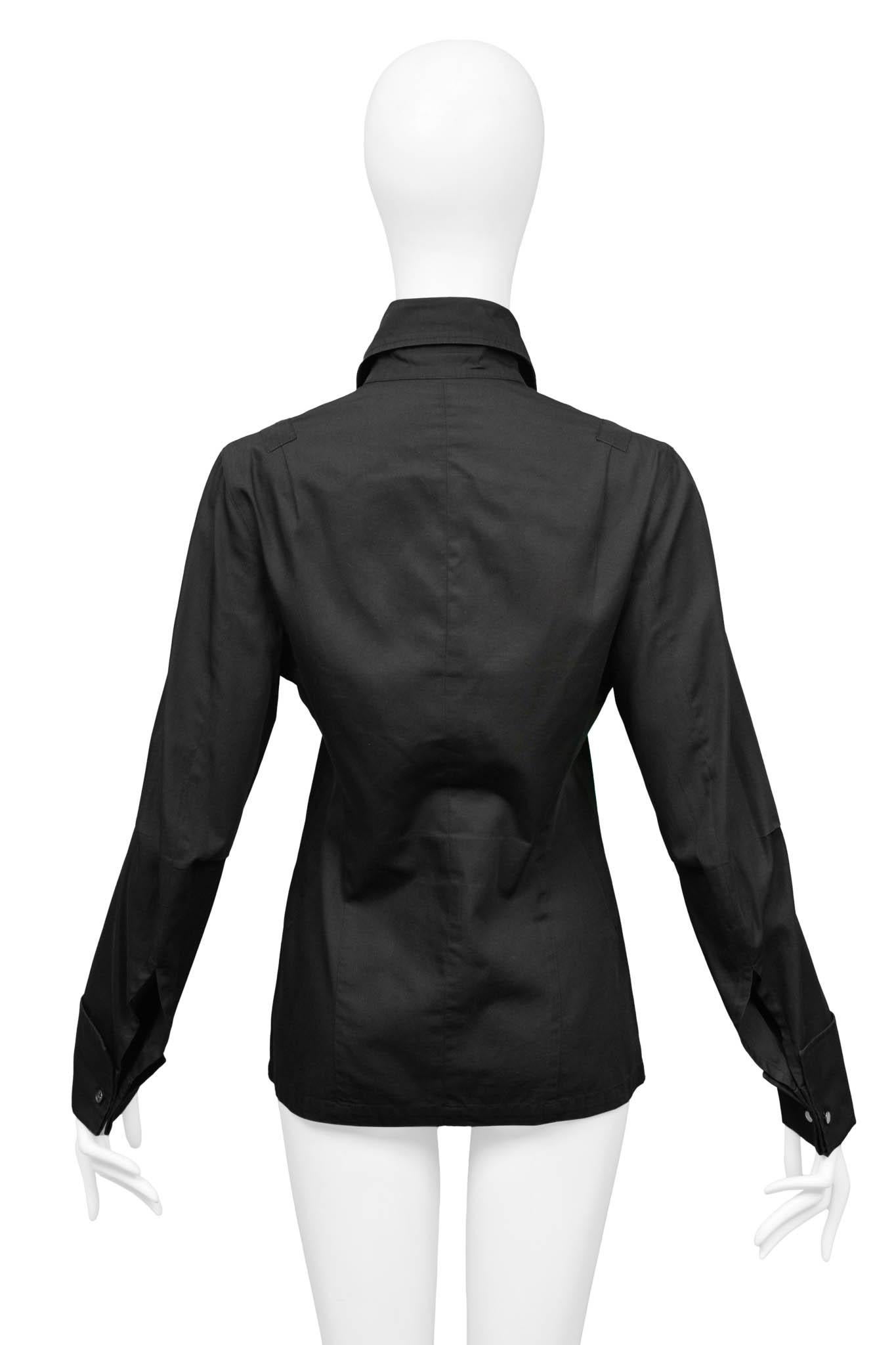 Ann Demeulemeester Black Cotton Button Shirt Top In Excellent Condition In Los Angeles, CA