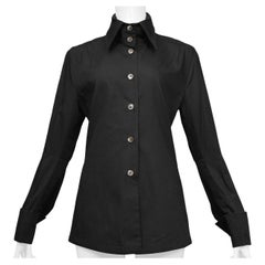 Retro Ann Demeulemeester Black Cotton Button Shirt Top