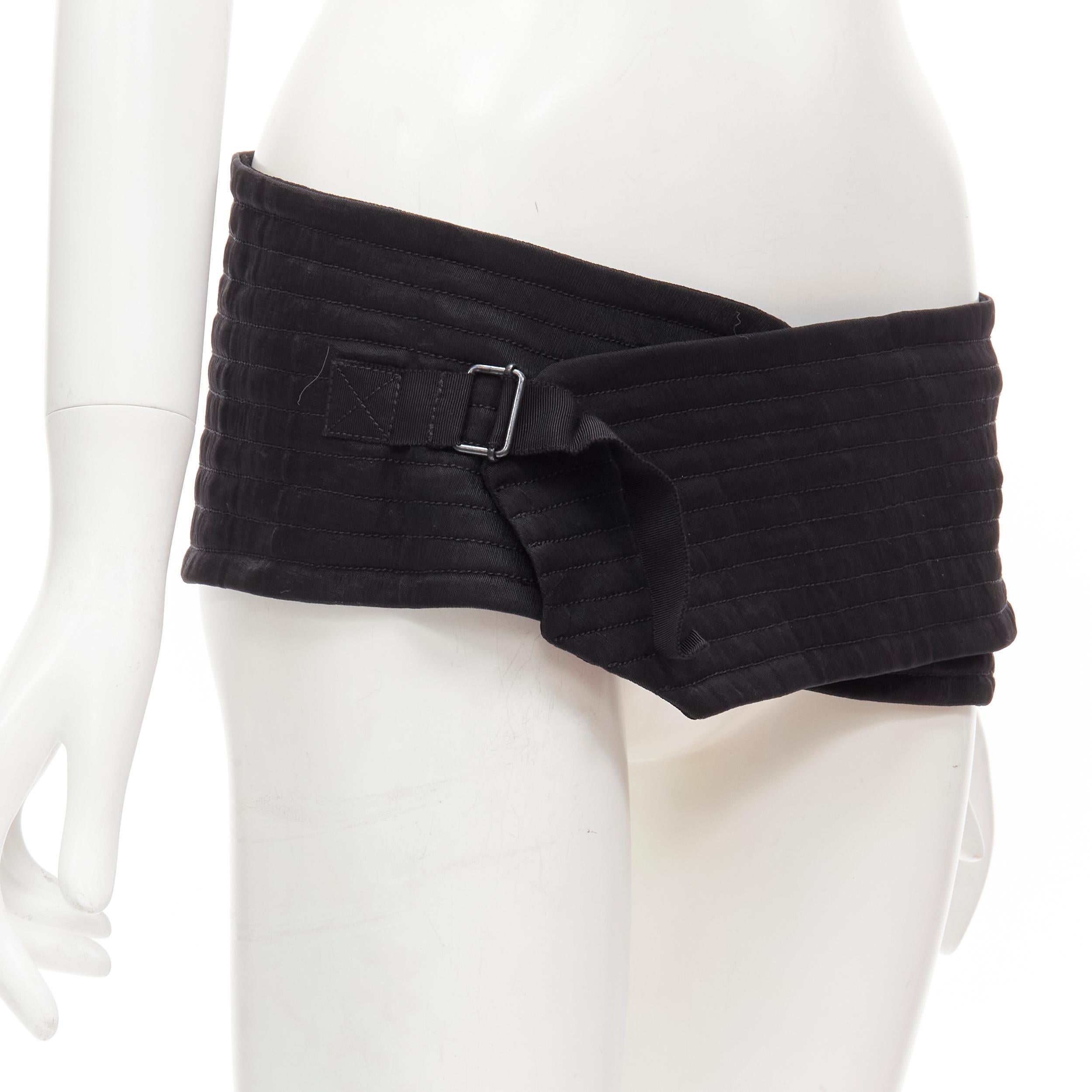 ANN DEMEULEMEESTER black cotton fabric quilted wrap buckle wide obi belt In Excellent Condition In Hong Kong, NT