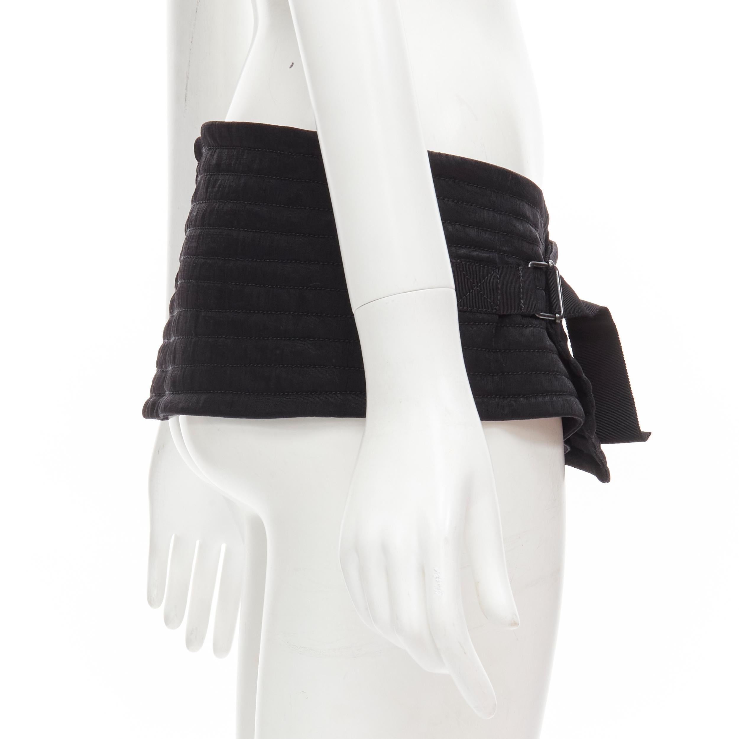 Women's ANN DEMEULEMEESTER black cotton fabric quilted wrap buckle wide obi belt