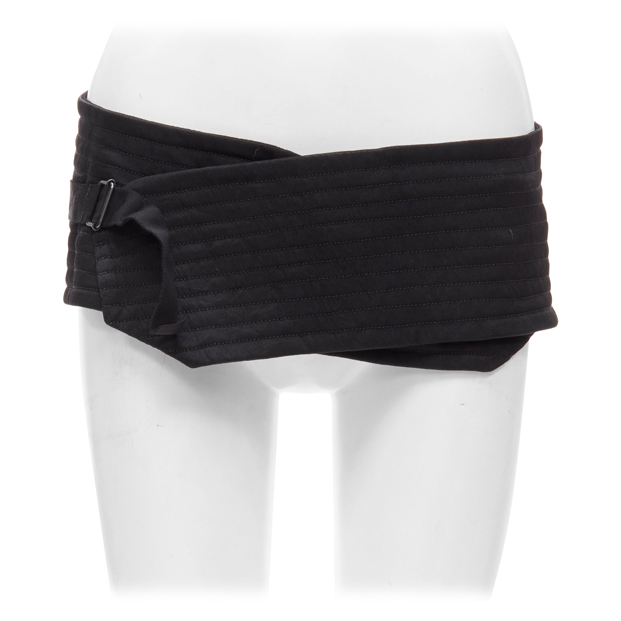 ANN DEMEULEMEESTER black cotton fabric quilted wrap buckle wide obi belt