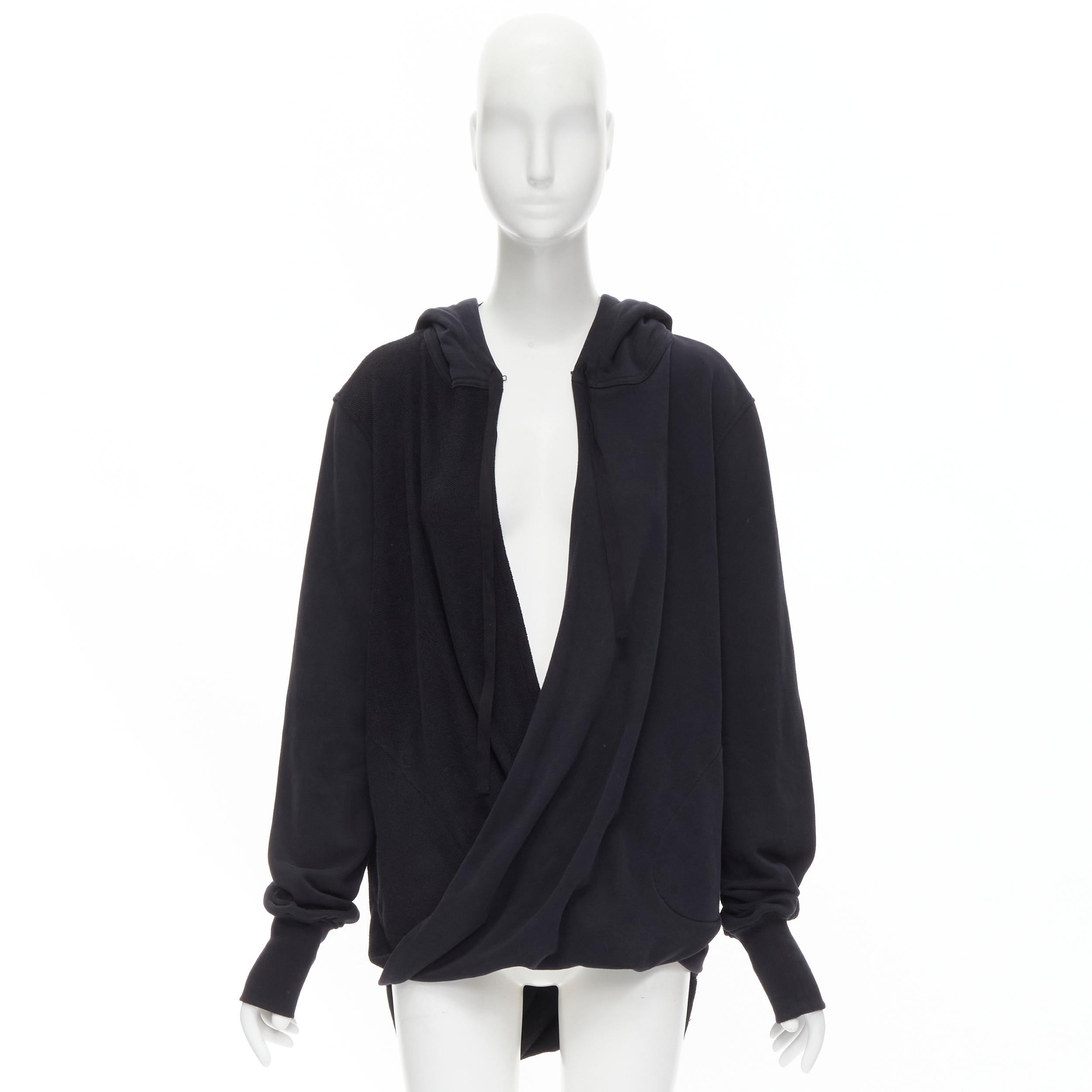 ANN DEMEULEMEESTER black cotton jersey split twist deconstructed hoodie FR34 XS 4