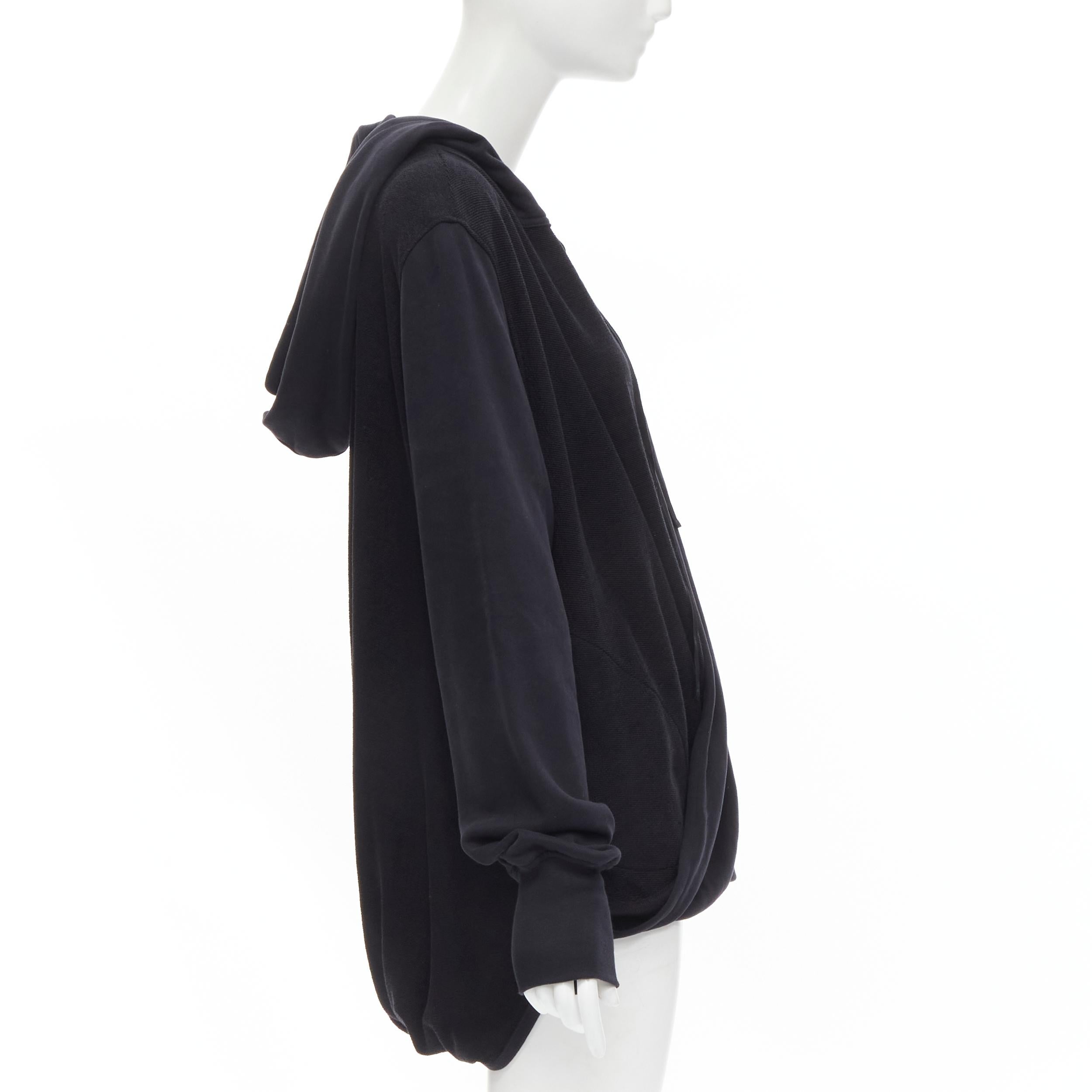 Black ANN DEMEULEMEESTER black cotton jersey split twist deconstructed hoodie FR34 XS