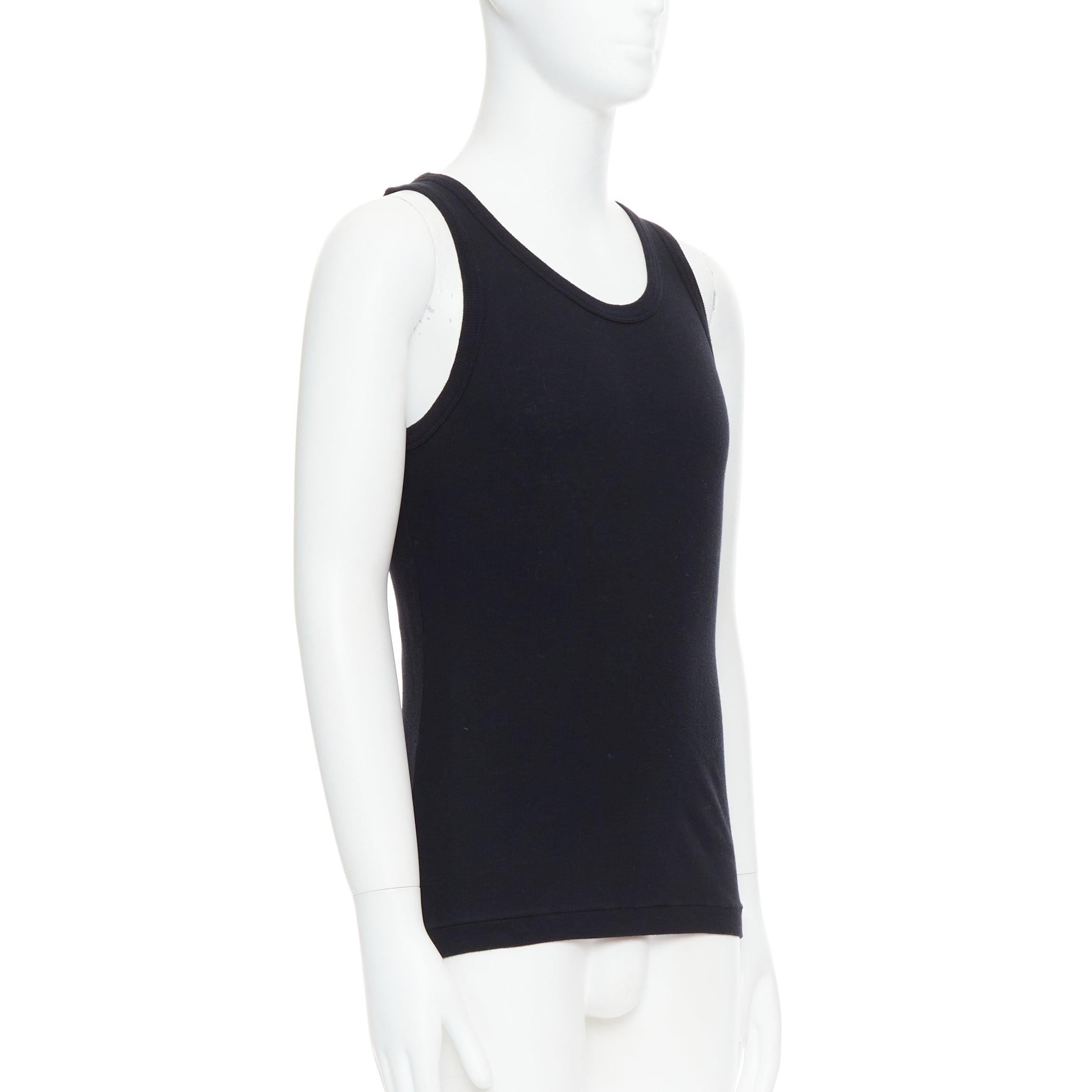 Black ANN DEMEULEMEESTER black cotton ribbed hi low hem scoop neck tank top M For Sale