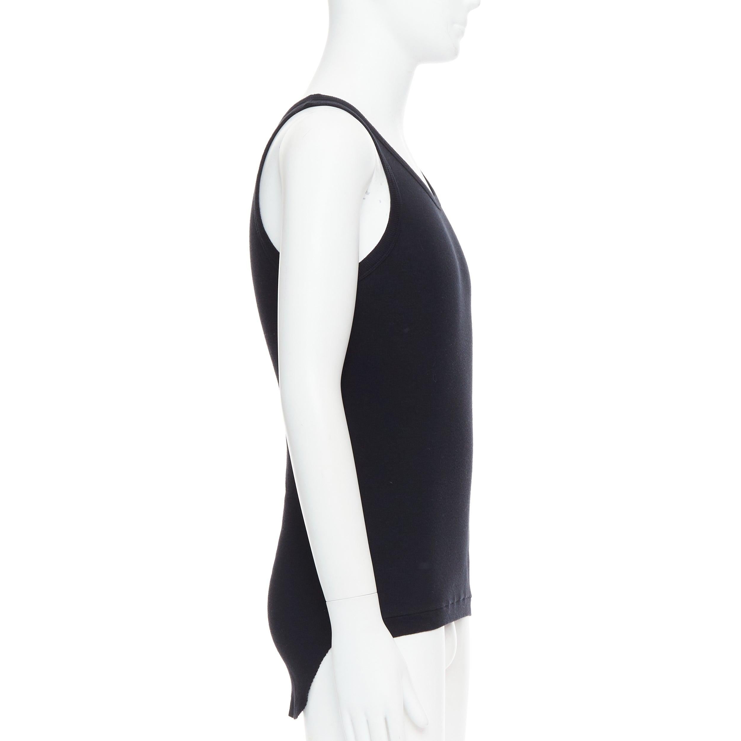 ANN DEMEULEMEESTER black cotton ribbed hi low hem scoop neck tank top M In Good Condition For Sale In Hong Kong, NT