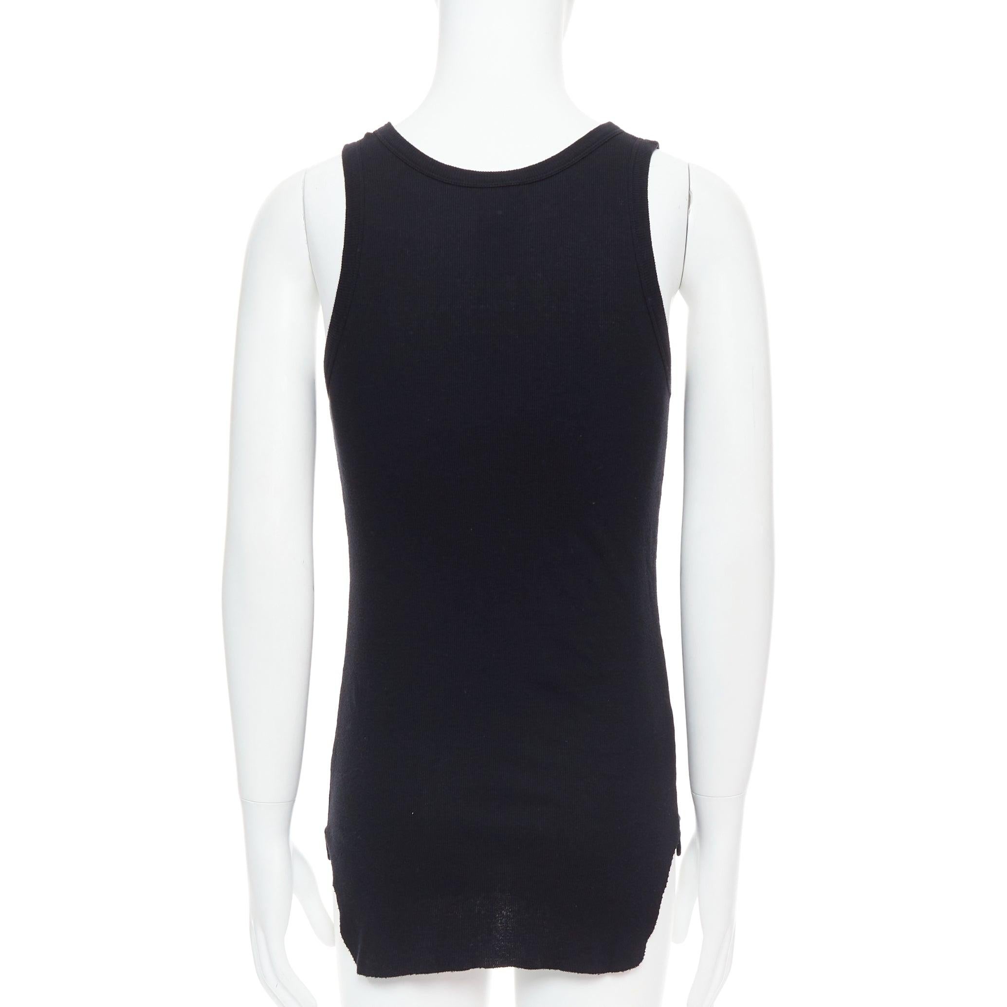 Men's ANN DEMEULEMEESTER black cotton ribbed hi low hem scoop neck tank top M For Sale