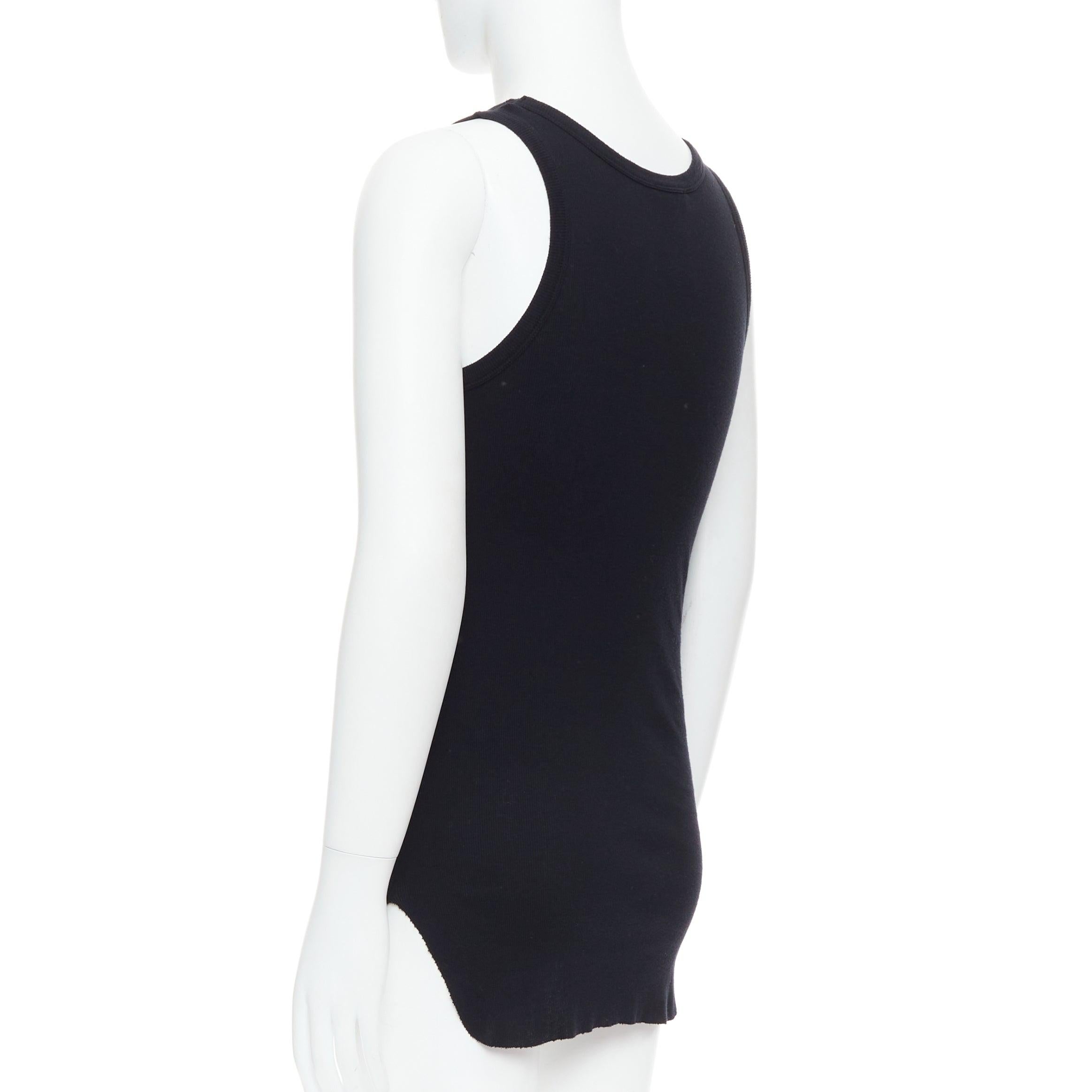 ANN DEMEULEMEESTER black cotton ribbed hi low hem scoop neck tank top M For Sale 1