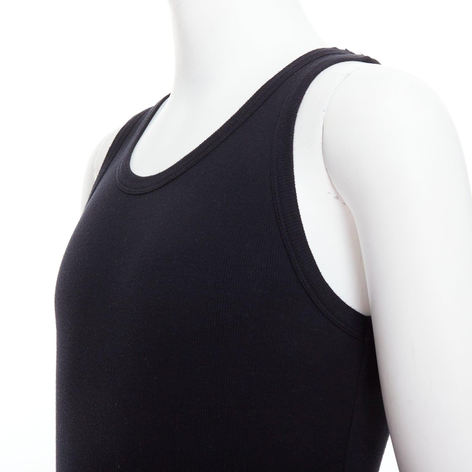 ANN DEMEULEMEESTER black cotton ribbed hi low hem scoop neck tank top M For Sale 2