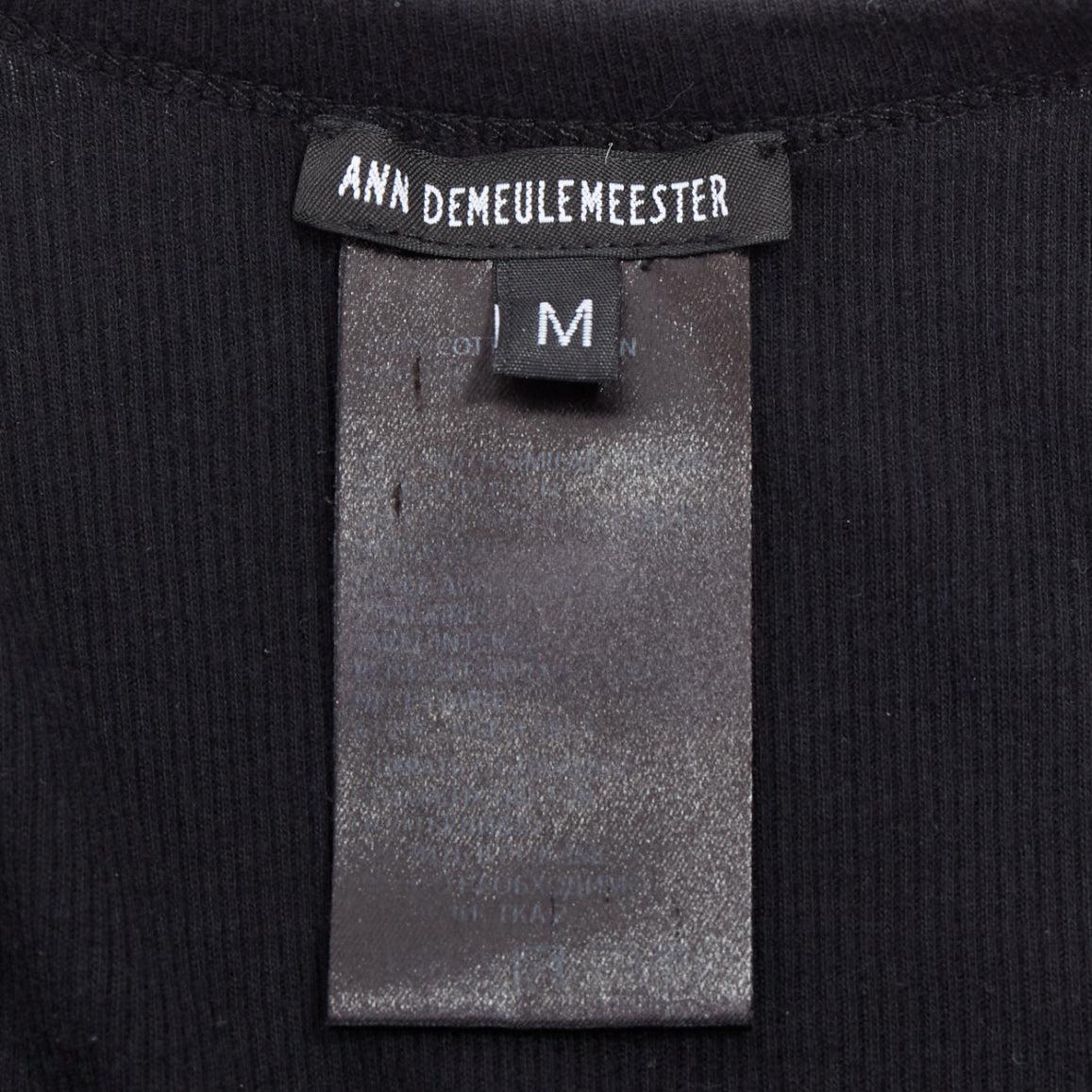 ANN DEMEULEMEESTER black cotton ribbed hi low hem scoop neck tank top M For Sale 3