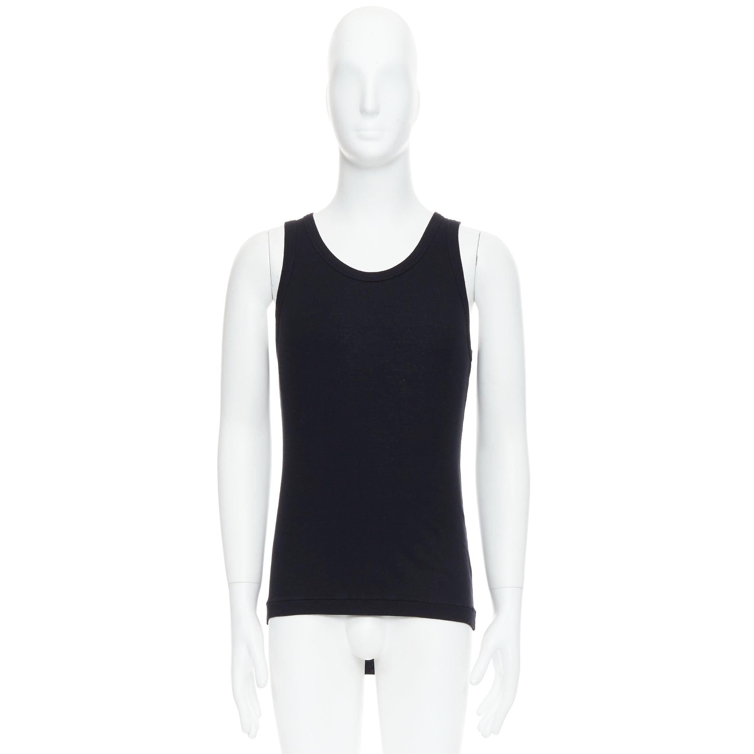 ANN DEMEULEMEESTER black cotton ribbed hi low hem scoop neck tank top M For Sale 4