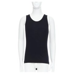 ANN DEMEULEMEESTER Schwarzes Baumwoll-Tanktop mit tiefem Saum und Rundhalsausschnitt aus geripptem Saum M