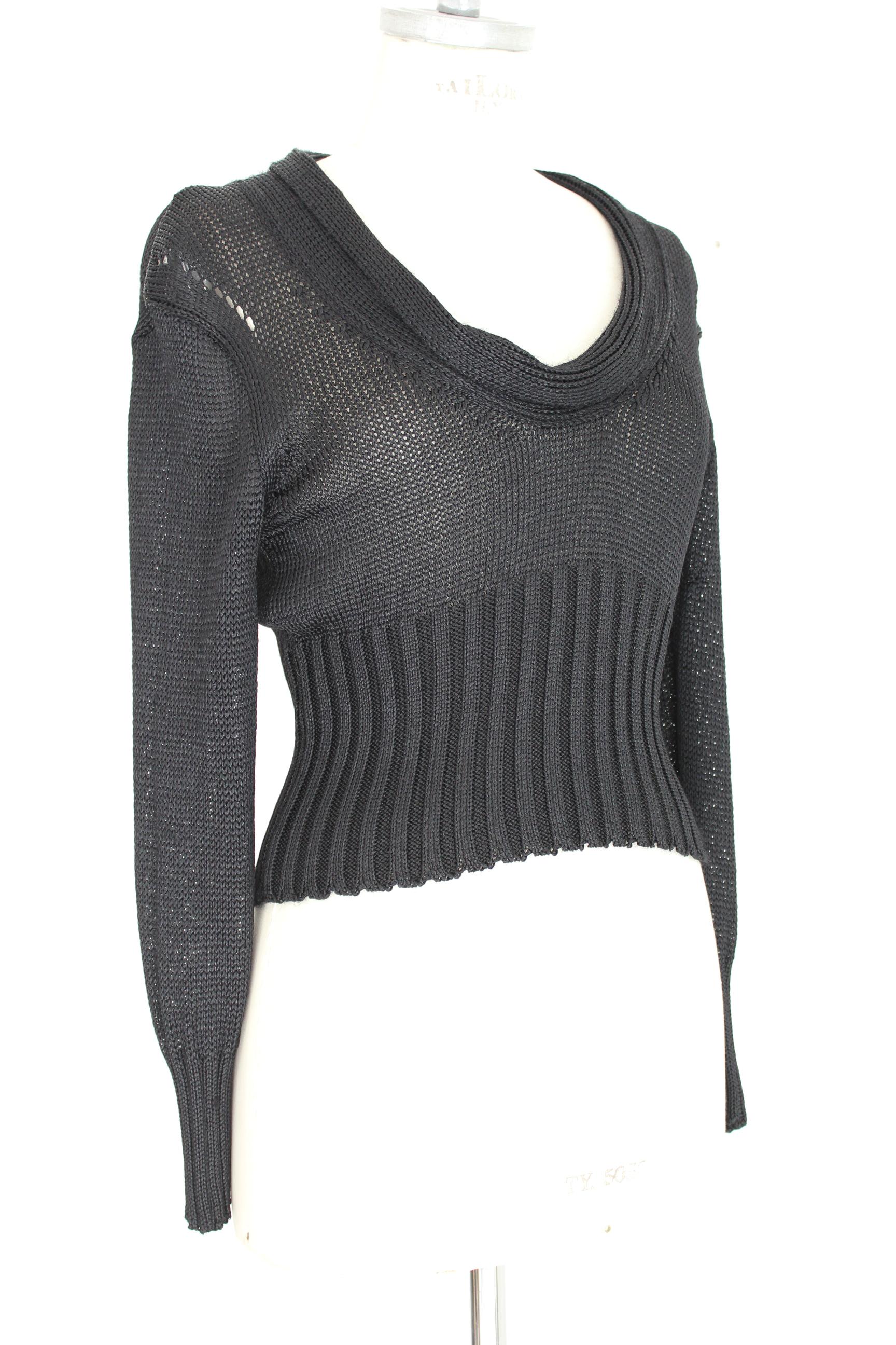 Women's Ann Demeulemeester Black Cotton Short Openwork Sweater