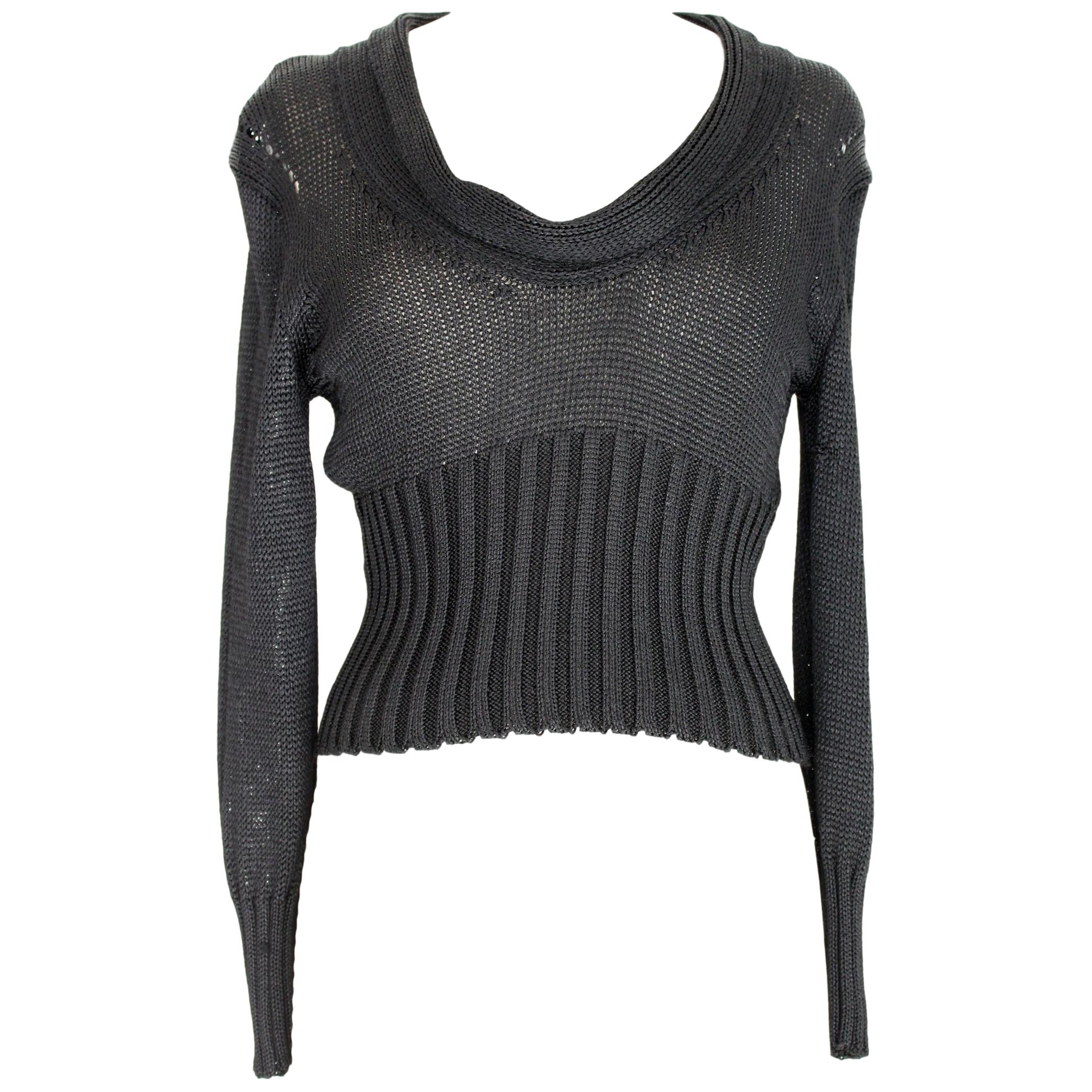 Ann Demeulemeester Black Cotton Short Openwork Sweater