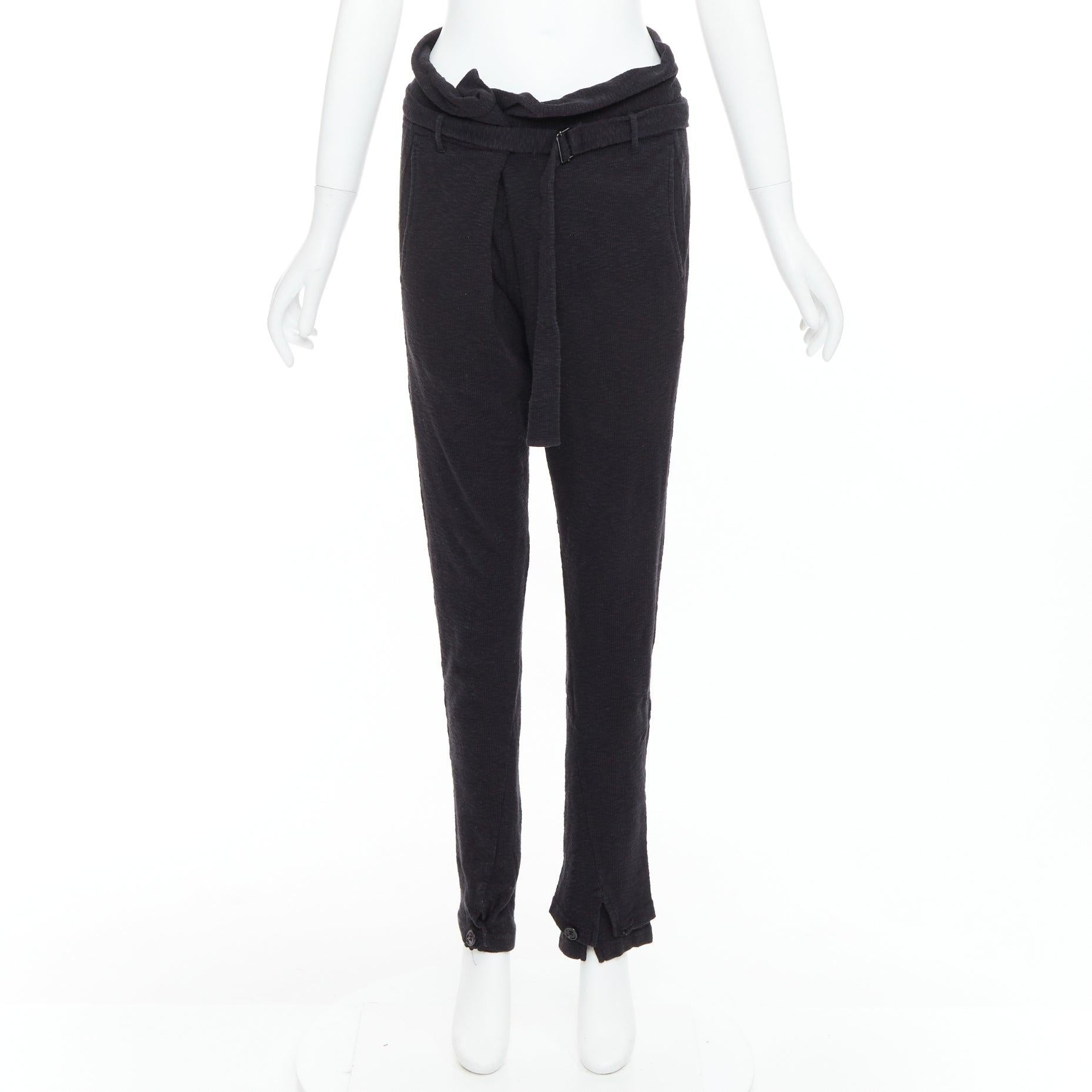 ANN DEMEULEMEESTER Schwarze Baumwoll-Wollstrickhose mit Gürtel S im Angebot 5