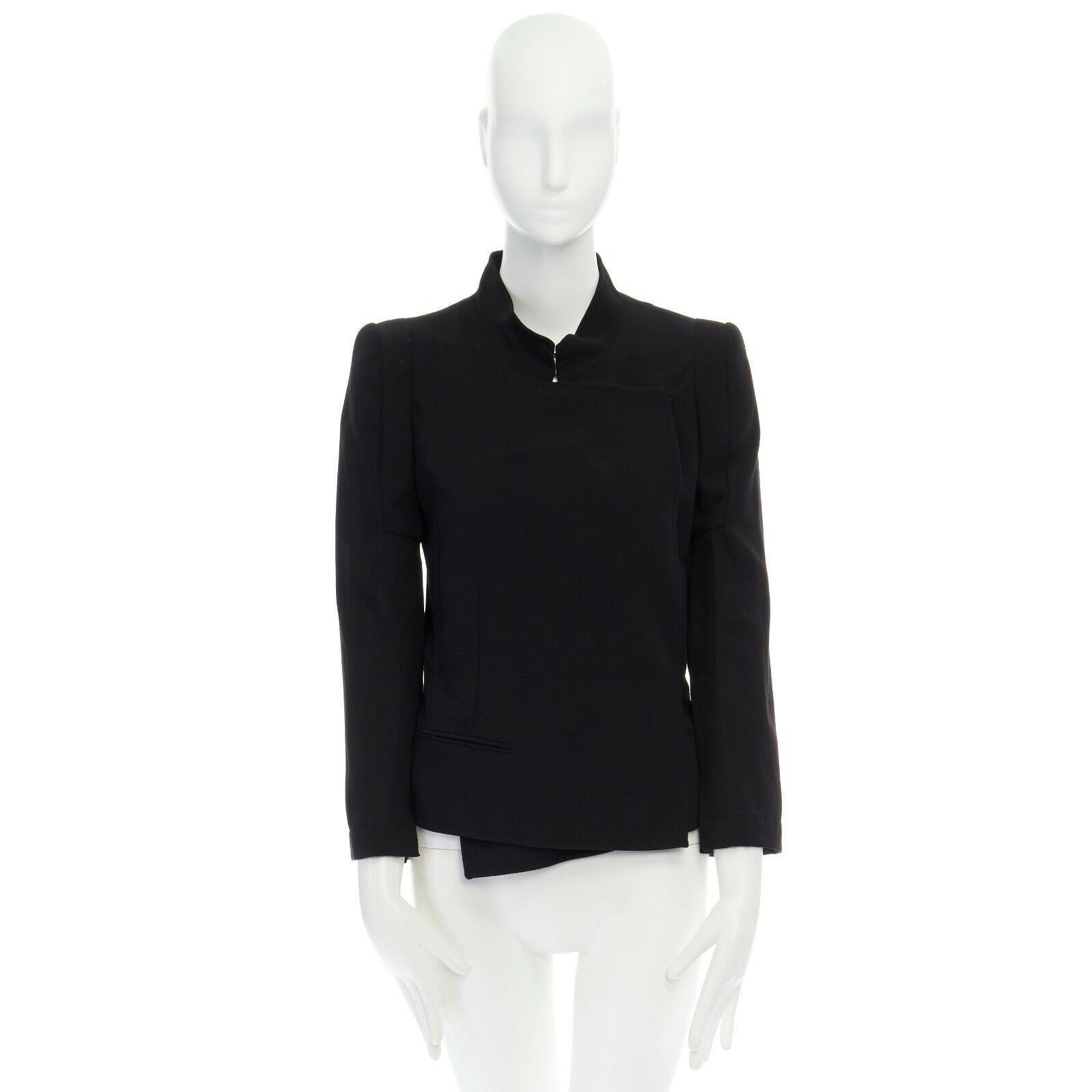 Black ANN DEMEULEMEESTER black draped front classic wool blazer jacket FR36 US2 UK8 S