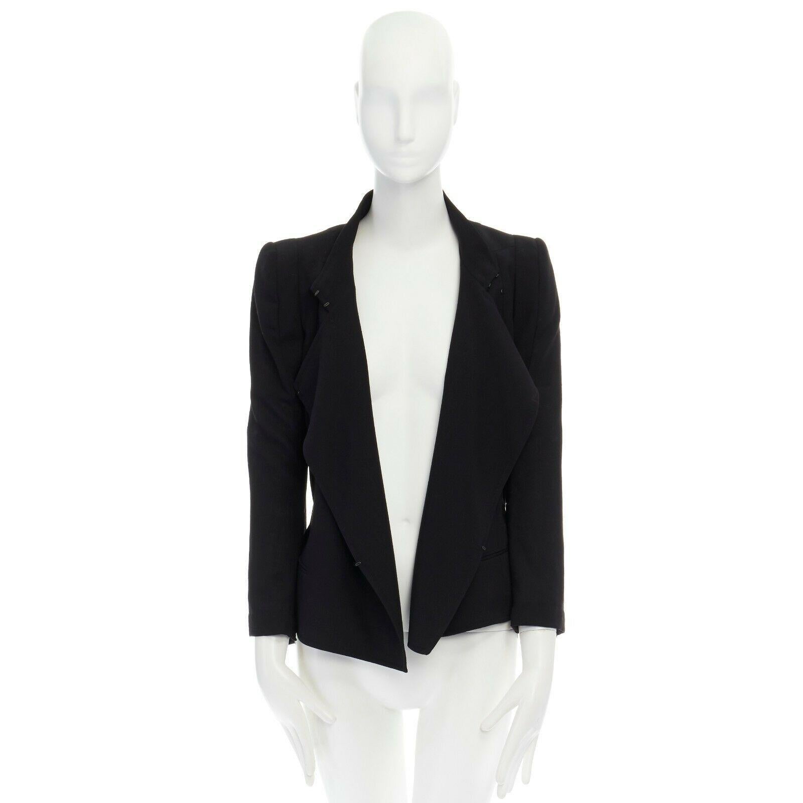 ANN DEMEULEMEESTER black draped front classic wool blazer jacket FR36 US2 UK8 S In Excellent Condition In Hong Kong, NT