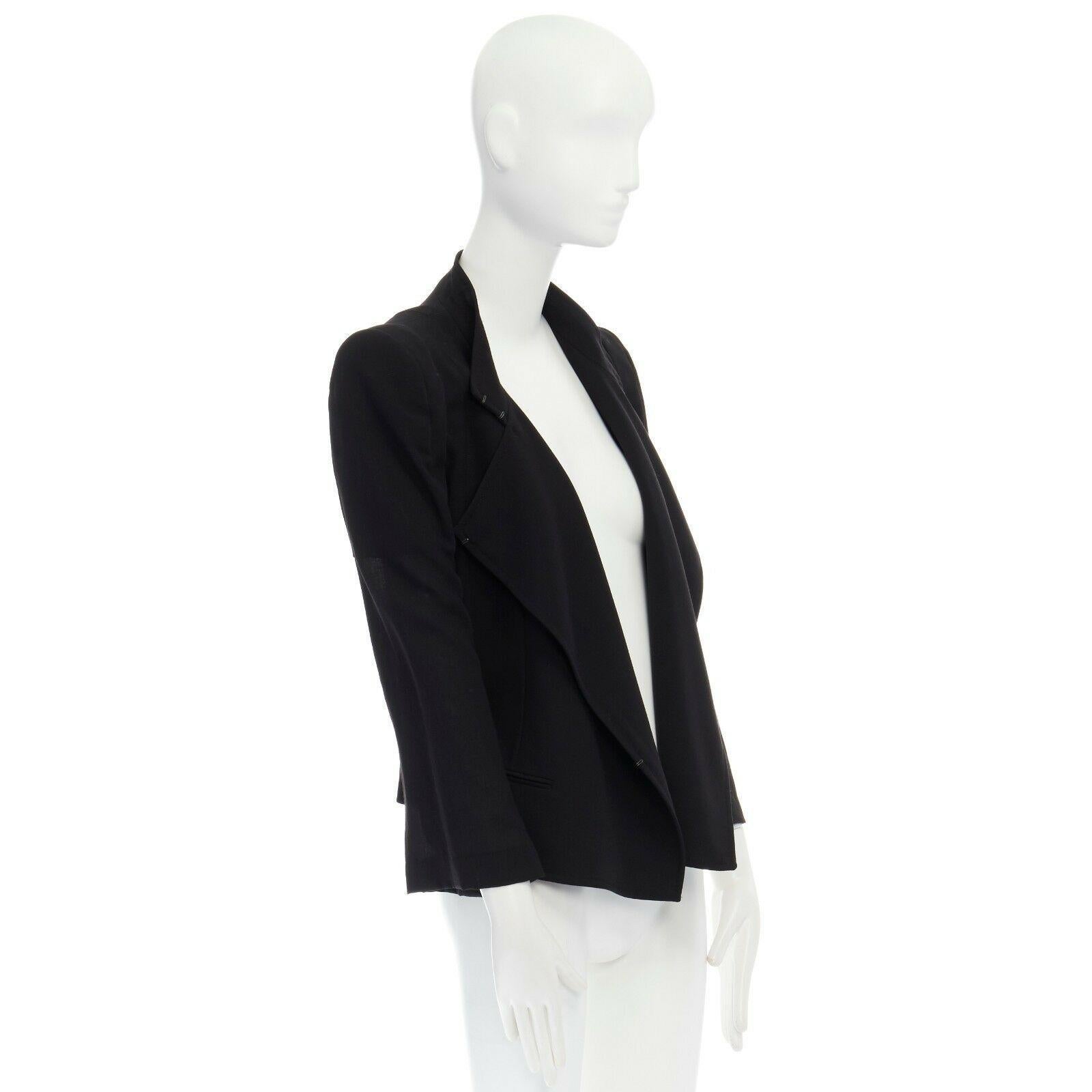 Women's ANN DEMEULEMEESTER black draped front classic wool blazer jacket FR36 US2 UK8 S
