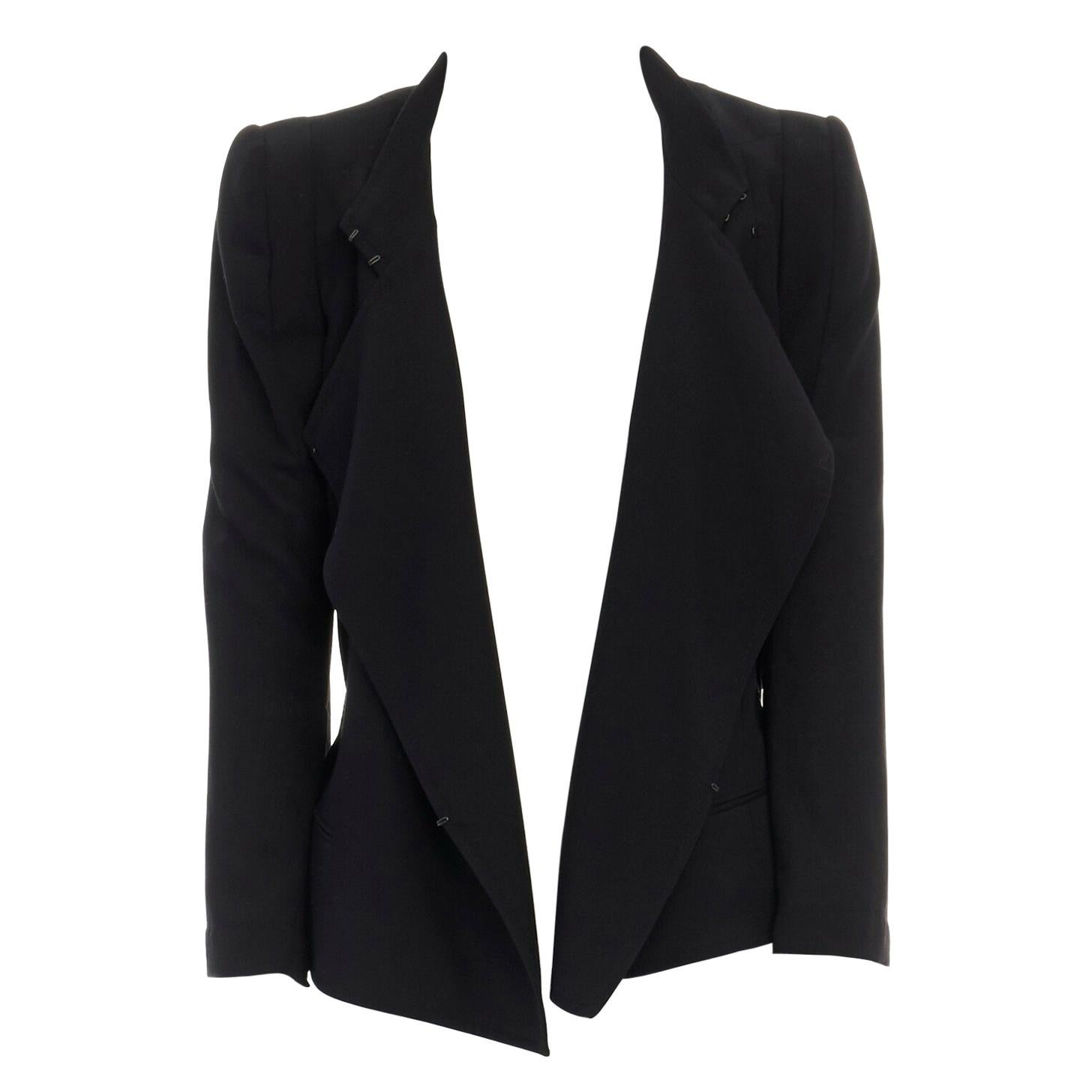 ANN DEMEULEMEESTER black draped front classic wool blazer jacket FR36 US2 UK8 S