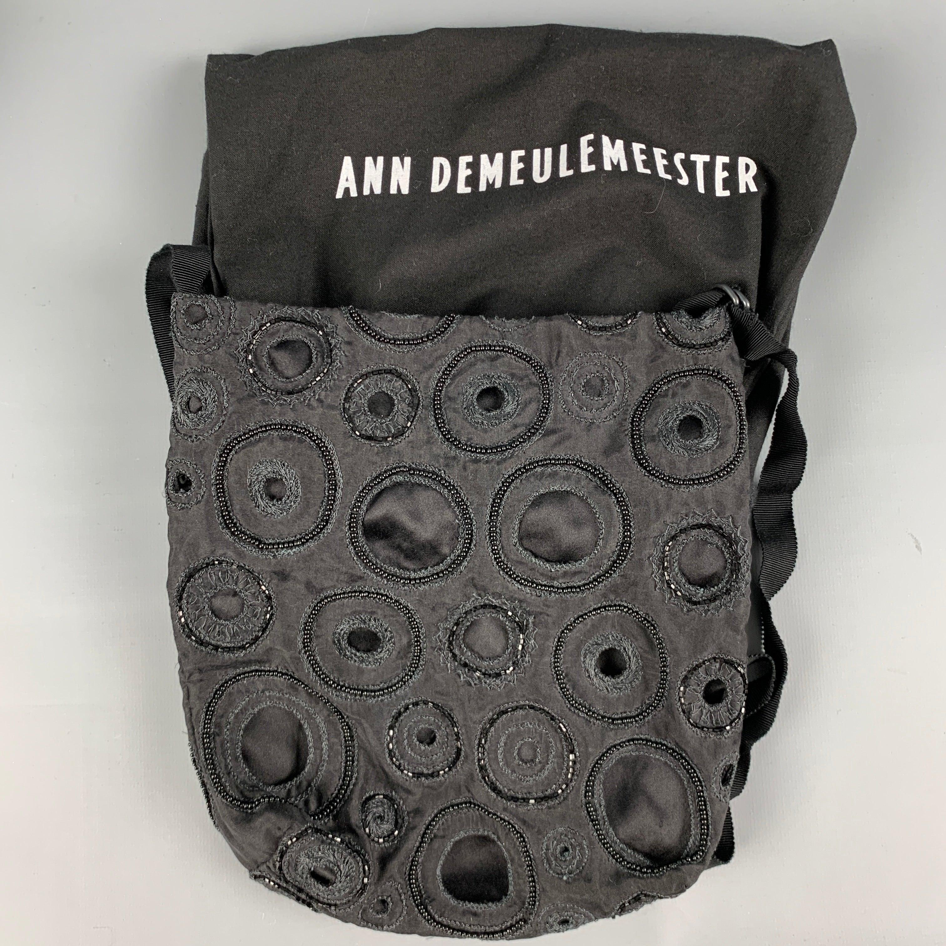 ANN DEMEULEMEESTER Black Embroidered Beaded Cross Body Handbag For Sale 6