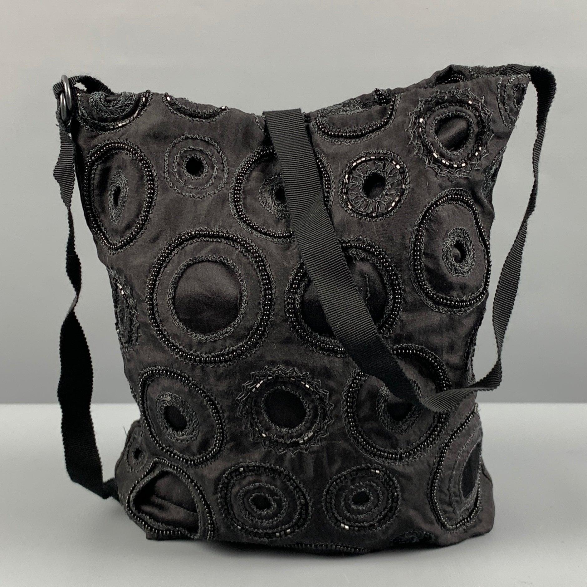 Men's ANN DEMEULEMEESTER Black Embroidered Beaded Cross Body Handbag For Sale