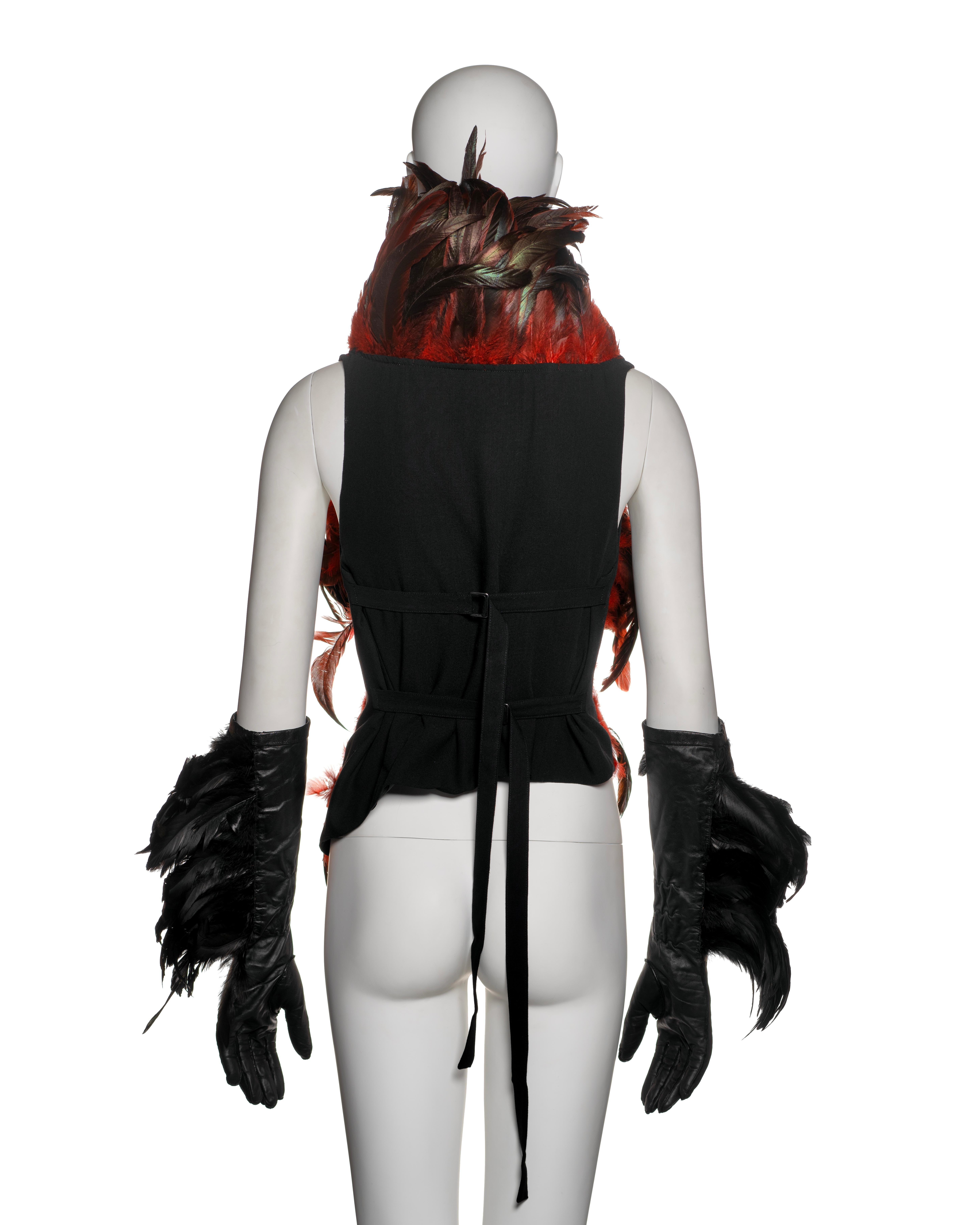 Conjunto de chaleco de plumas negras y guantes de piel Ann Demeulemeester, FW 2010 7