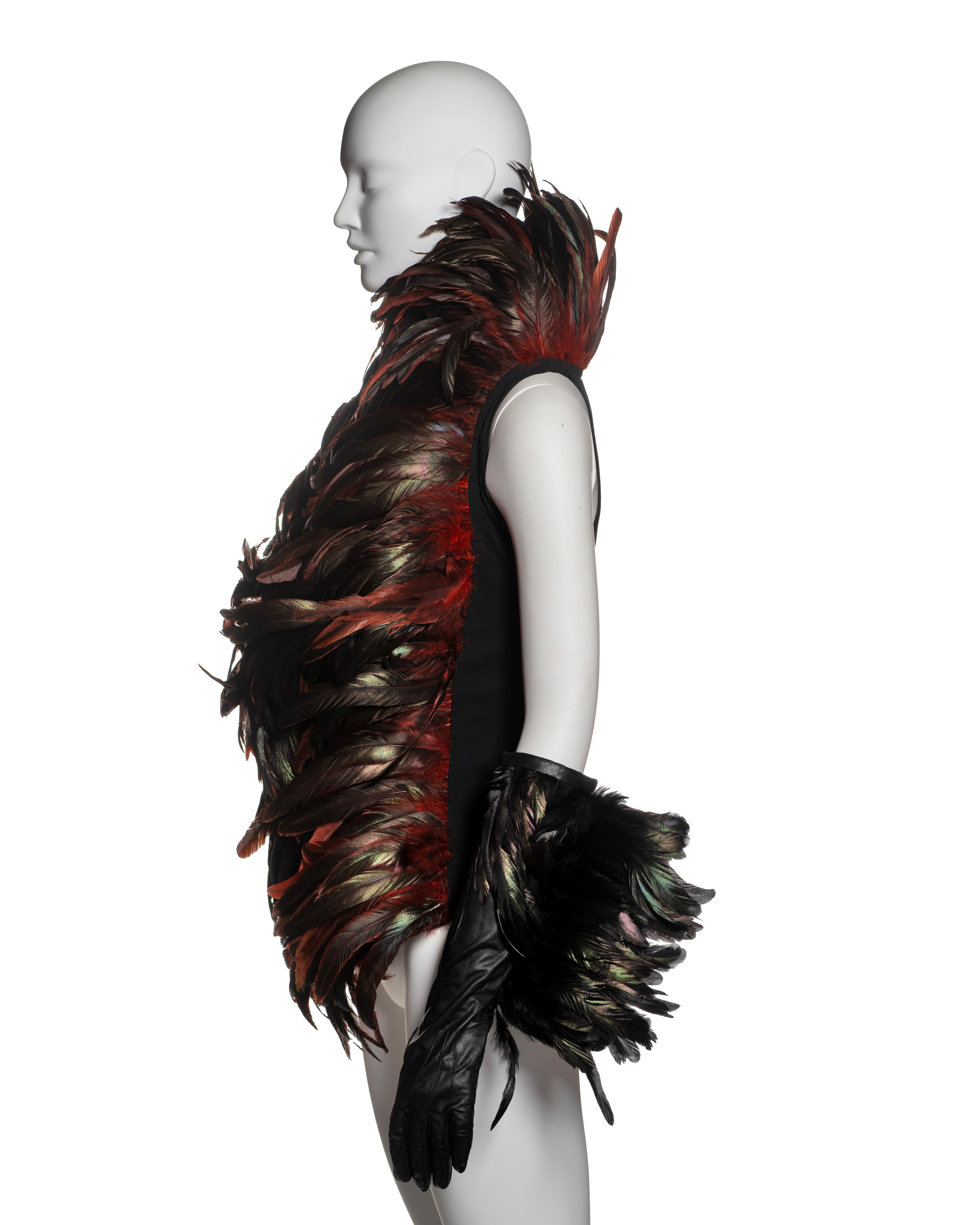 Conjunto de chaleco de plumas negras y guantes de piel Ann Demeulemeester, FW 2010 10