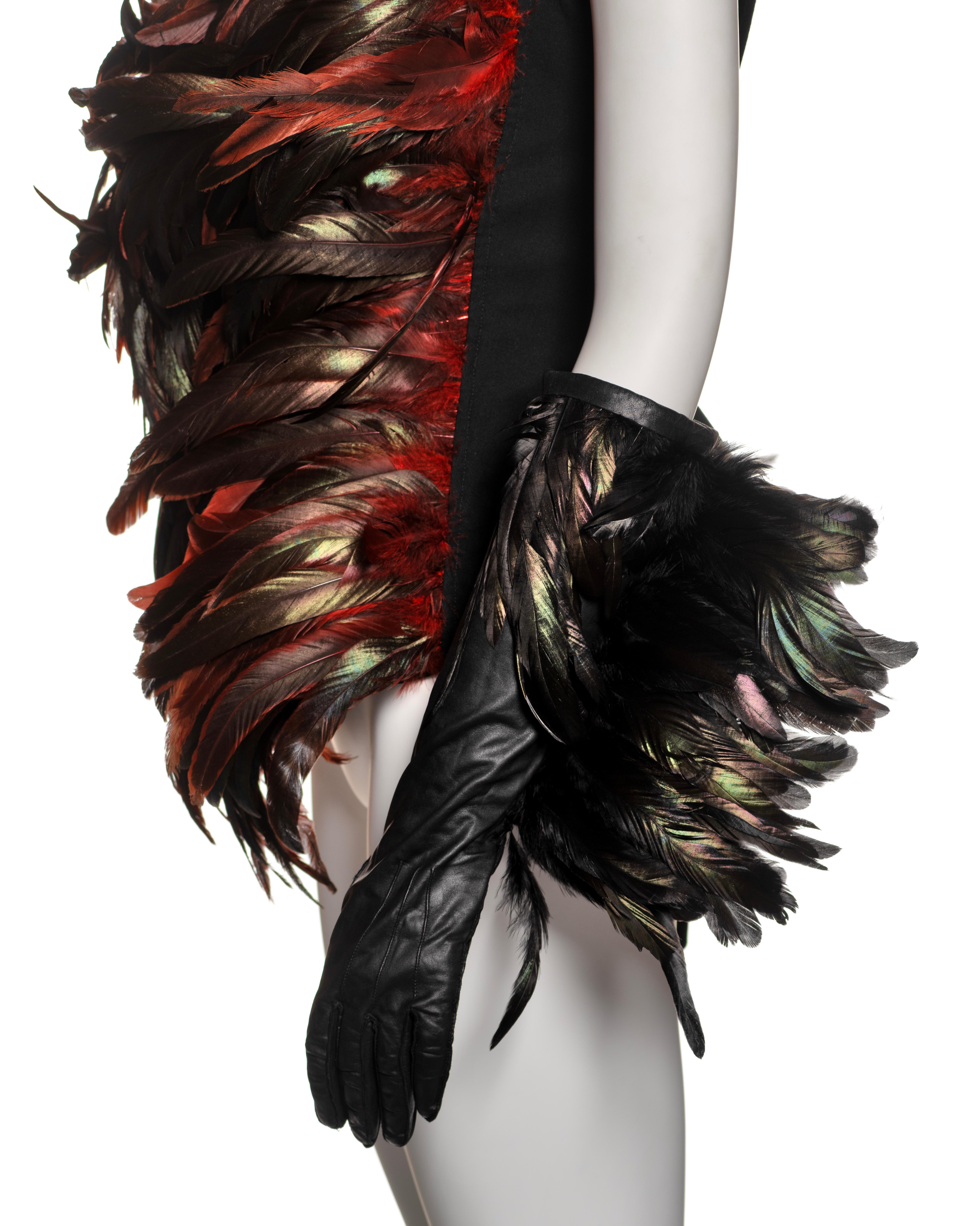 Conjunto de chaleco de plumas negras y guantes de piel Ann Demeulemeester, FW 2010 11