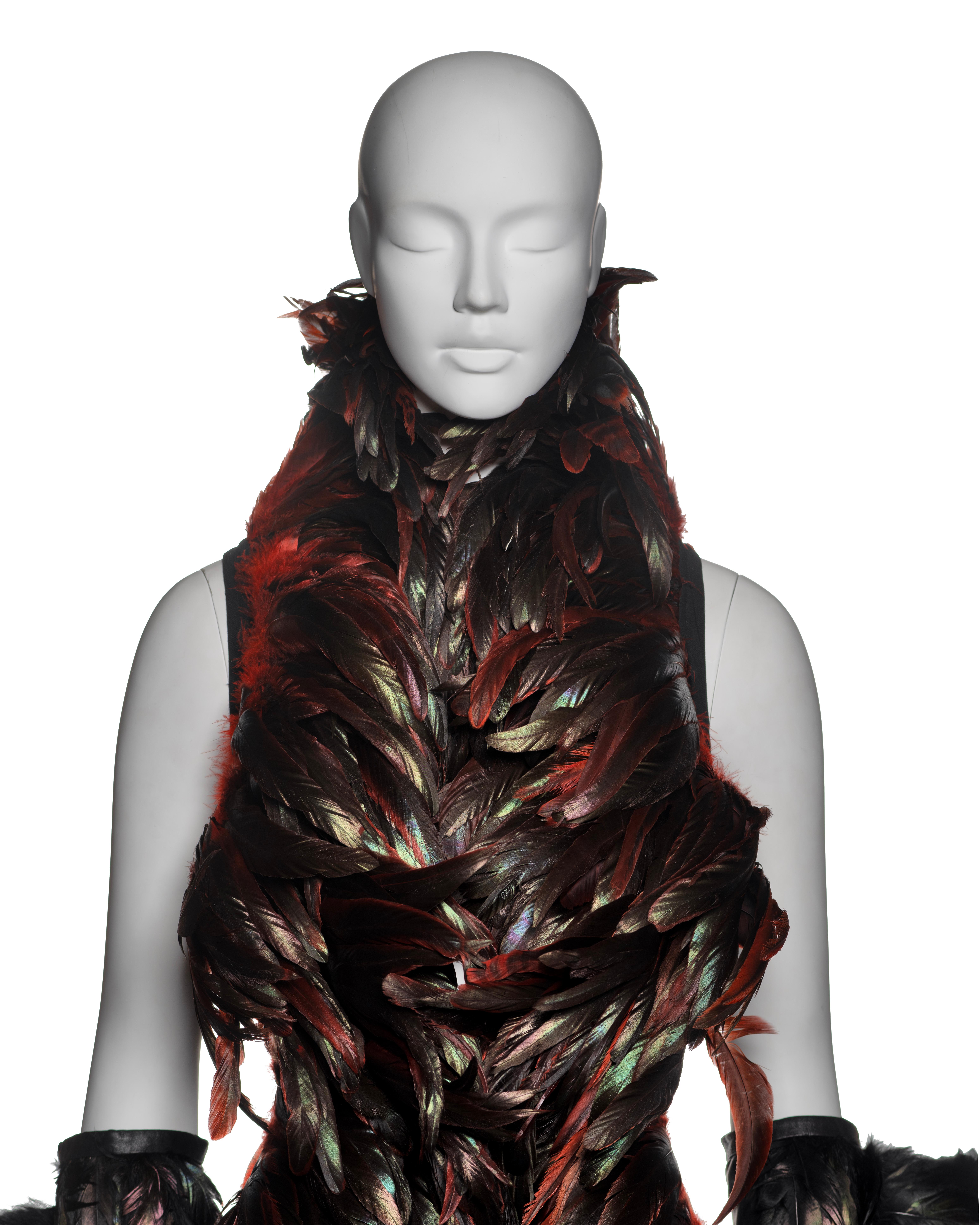 Conjunto de chaleco de plumas negras y guantes de piel Ann Demeulemeester, FW 2010 Negro
