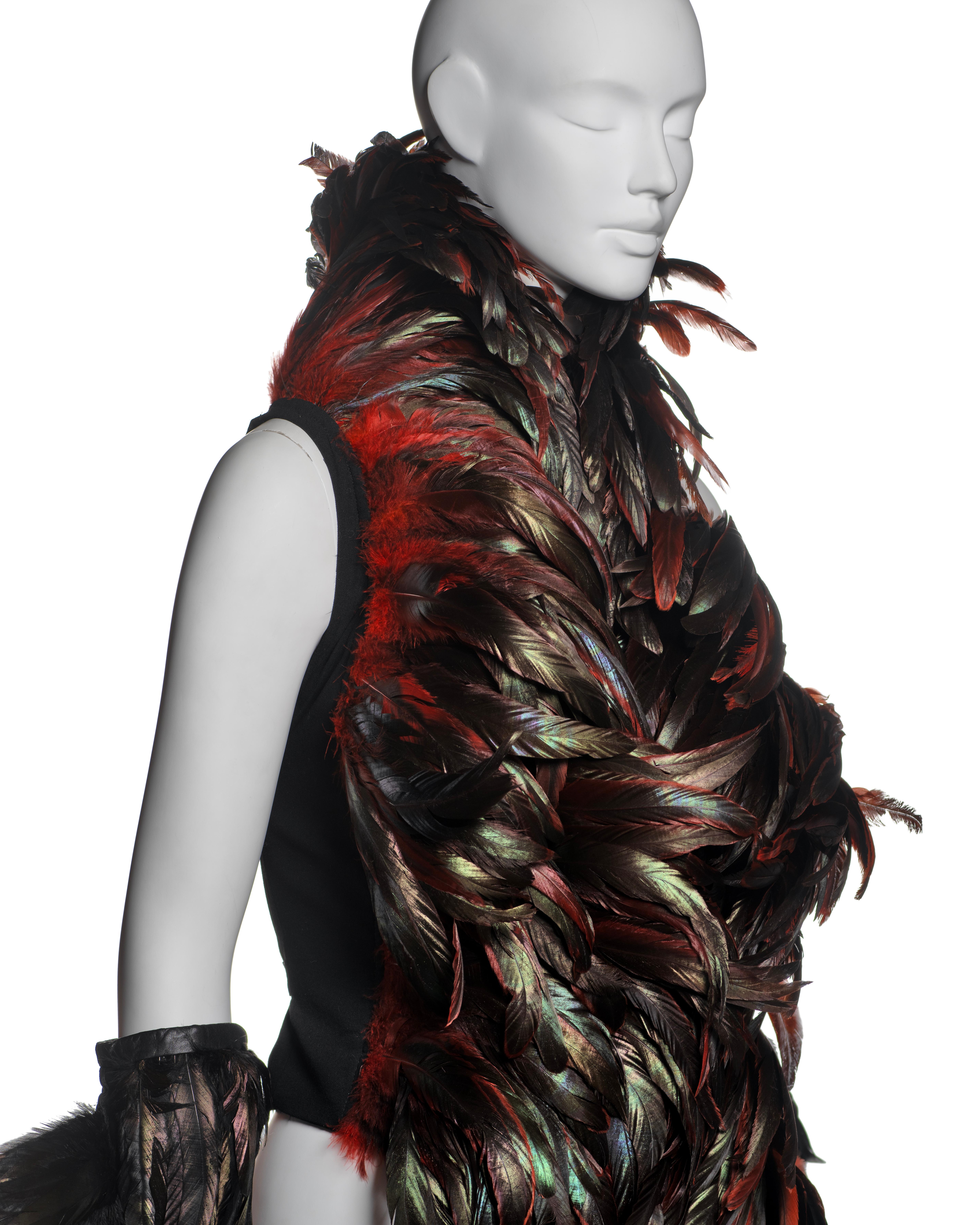 Conjunto de chaleco de plumas negras y guantes de piel Ann Demeulemeester, FW 2010 1