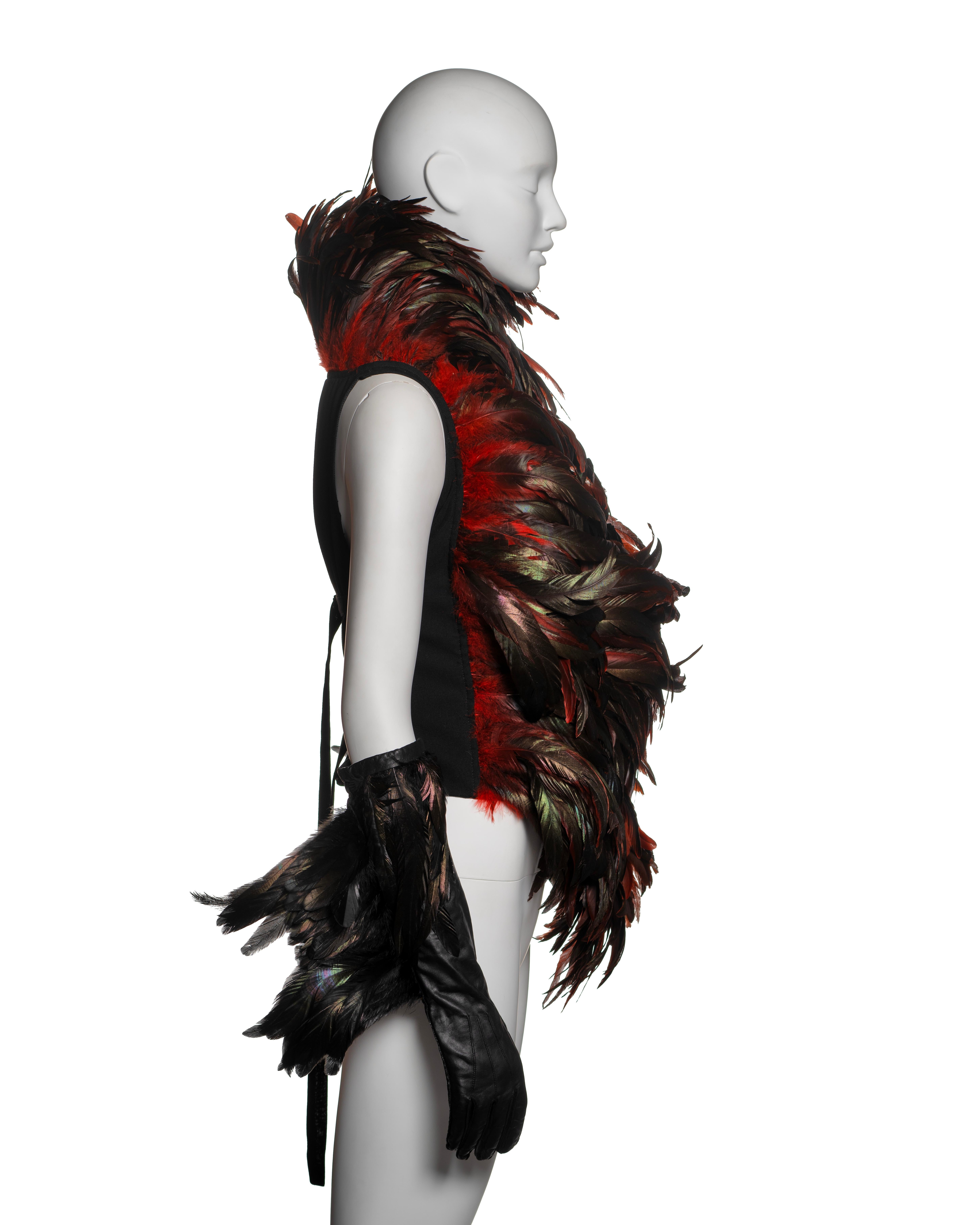 Conjunto de chaleco de plumas negras y guantes de piel Ann Demeulemeester, FW 2010 3