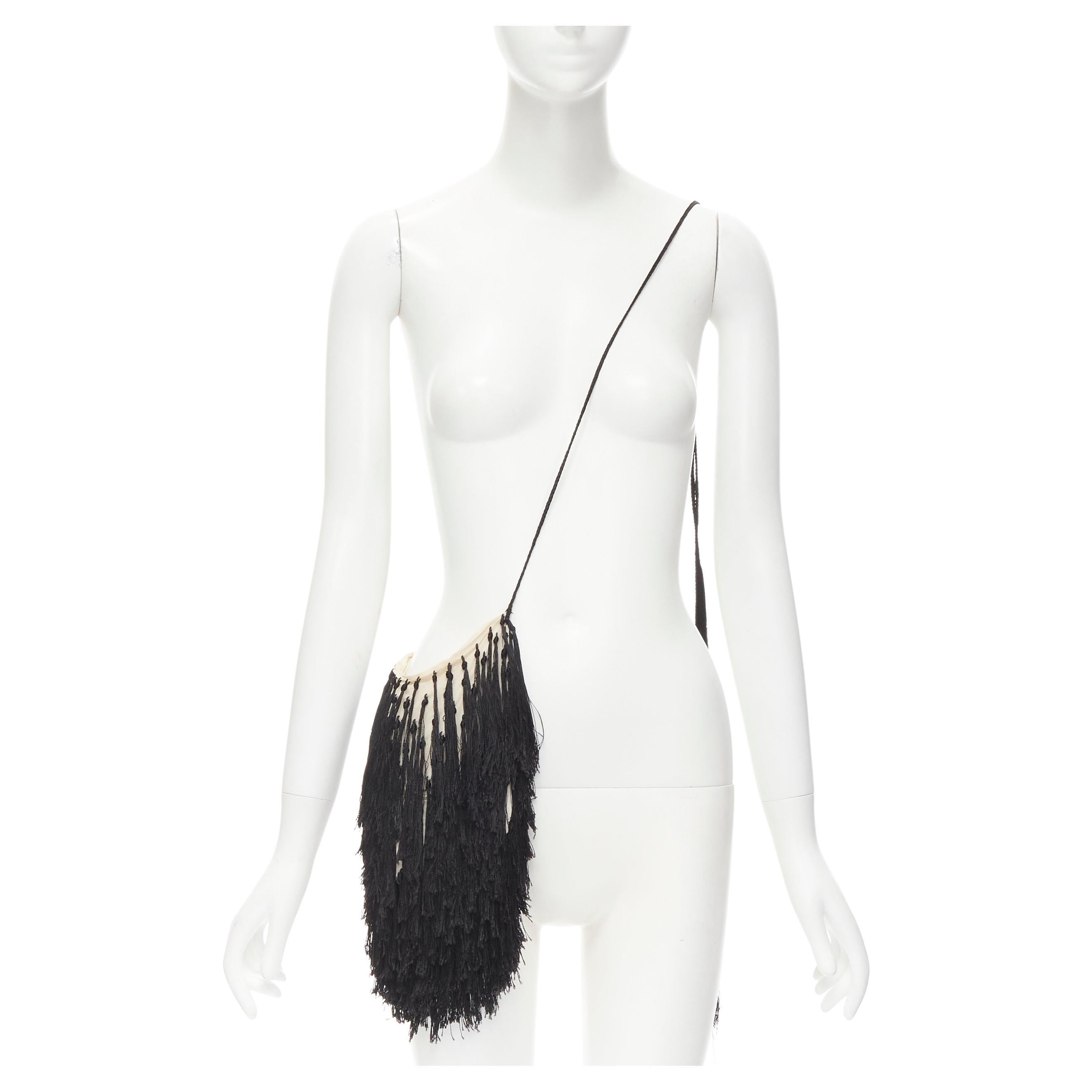 ANN DEMEULEMEESTER black fringe tassel embellished silk pouch crossbody bag