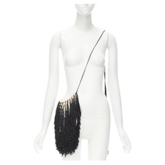 ANN DEMEULEMEESTER black fringe tassel embellished silk pouch crossbody bag