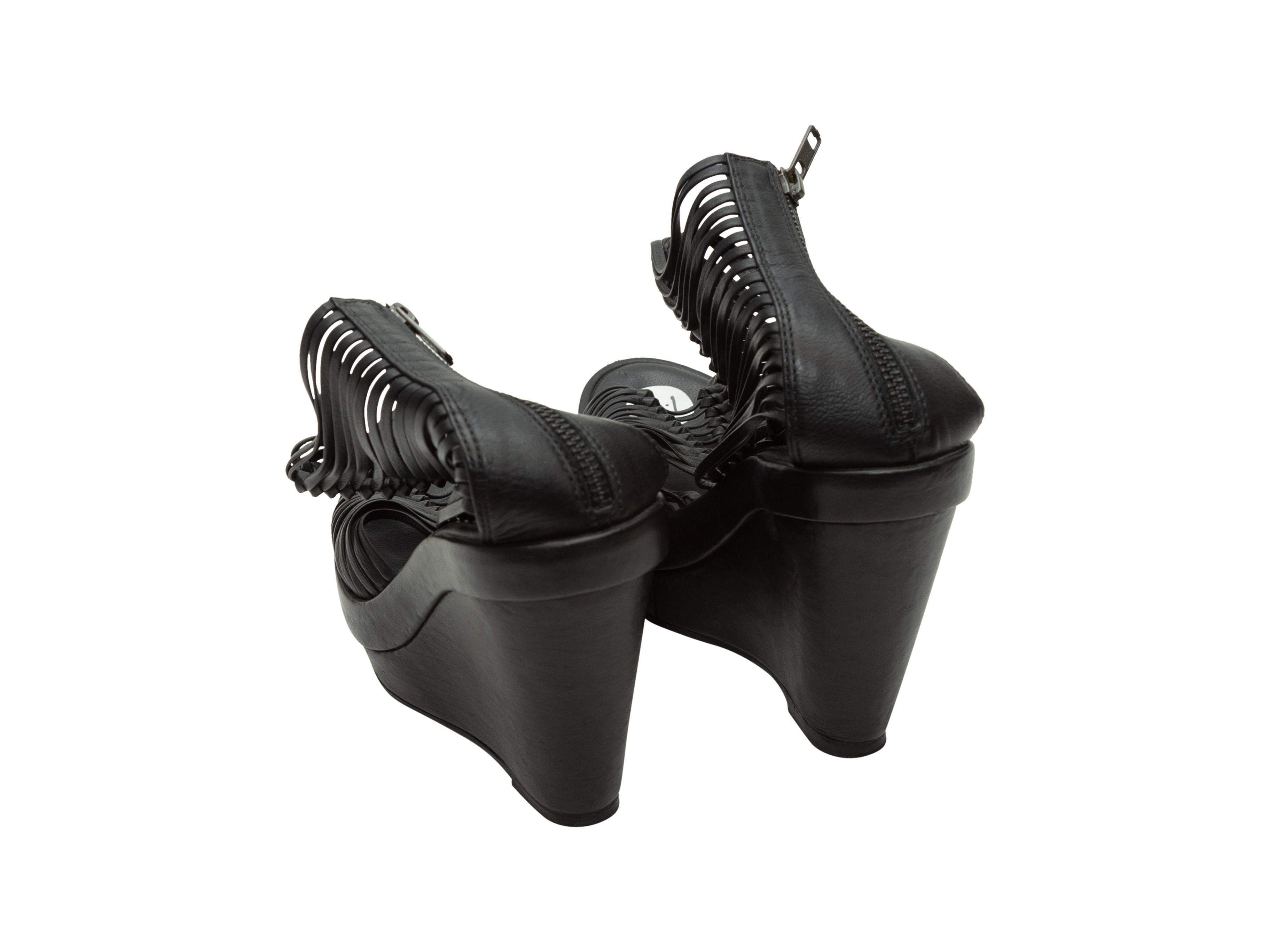 Ann Demeulemeester Black Leather Cage Wedges In Good Condition In New York, NY