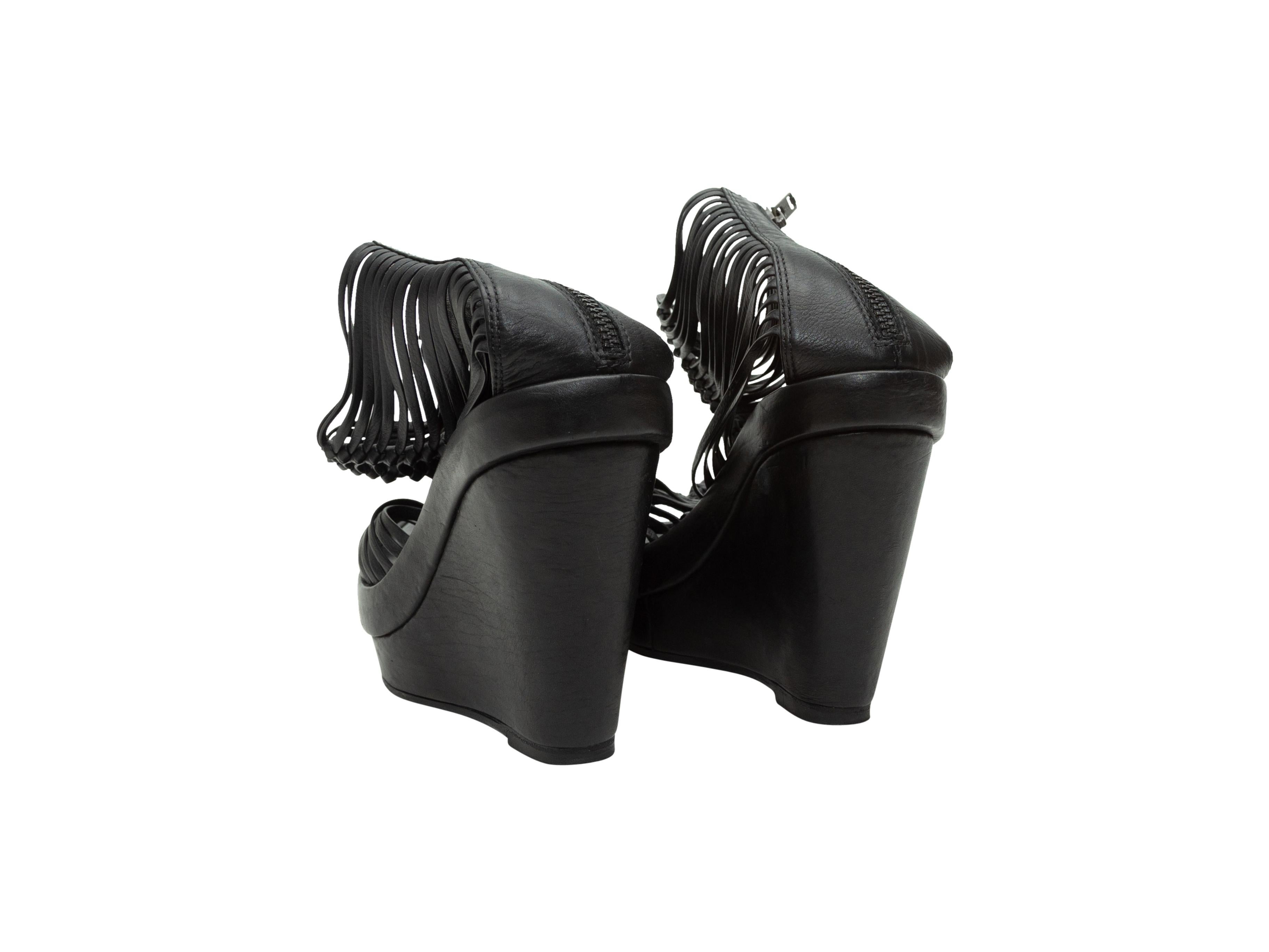 Women's Ann Demeulemeester Black Leather Cage Wedges