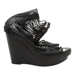 Ann Demeulemeester Black Leather Cage Wedges