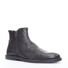 ANN DEMEULEMEESTER Schwarze flache Stiefeletten aus Leder mit doppeltem Reißverschluss EU40,5